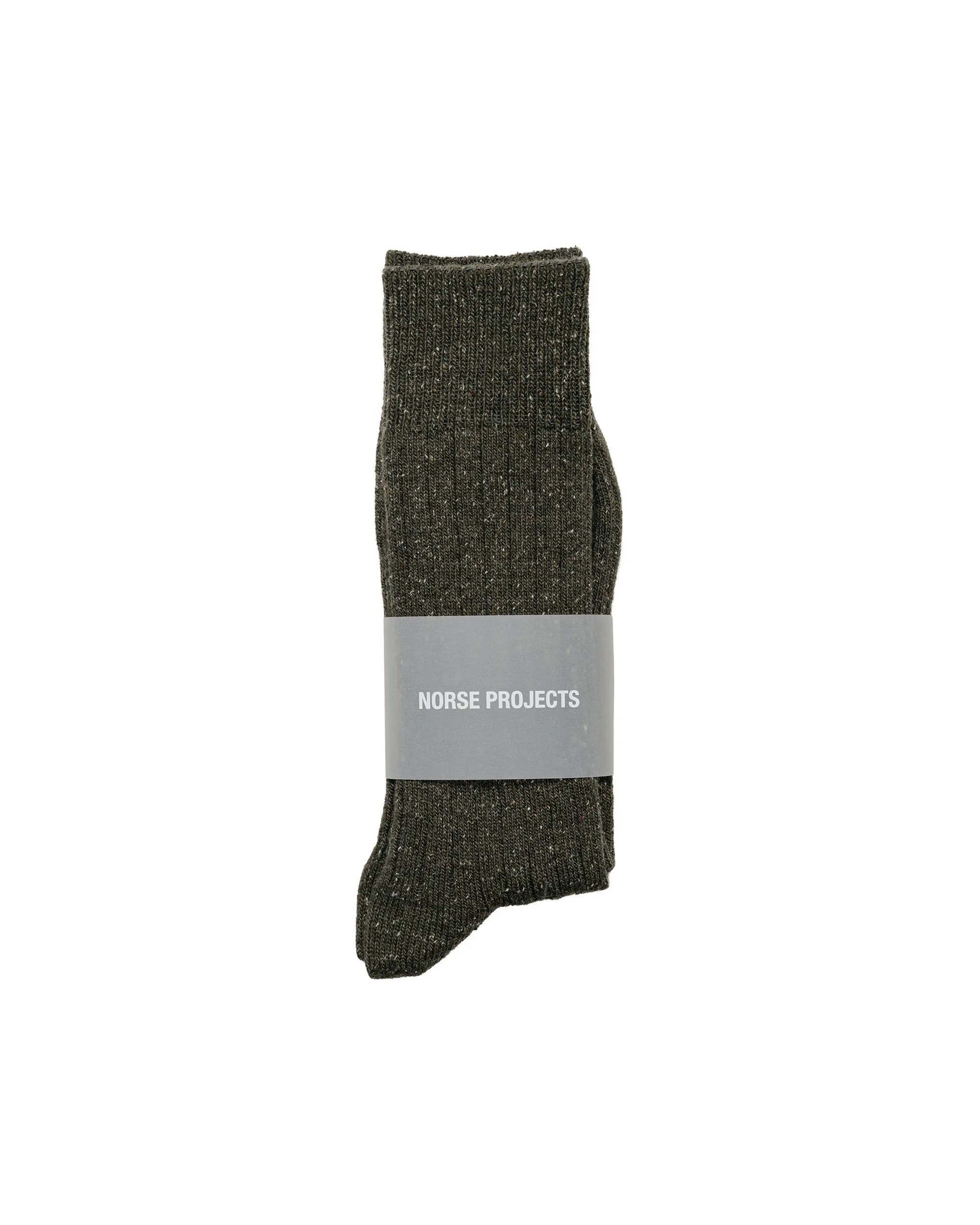 Norse Projects Bykle Neps Wool Rib Sock Olive NIght sold by Lost & Found
