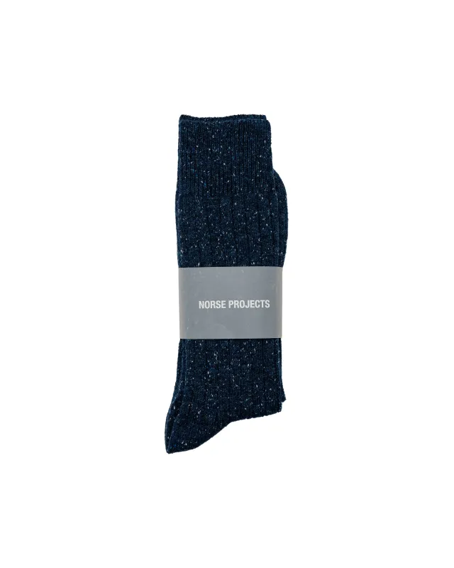 Norse Projects Bykle Neps Wool Rib Sock Dark Navy made by Norse Projects