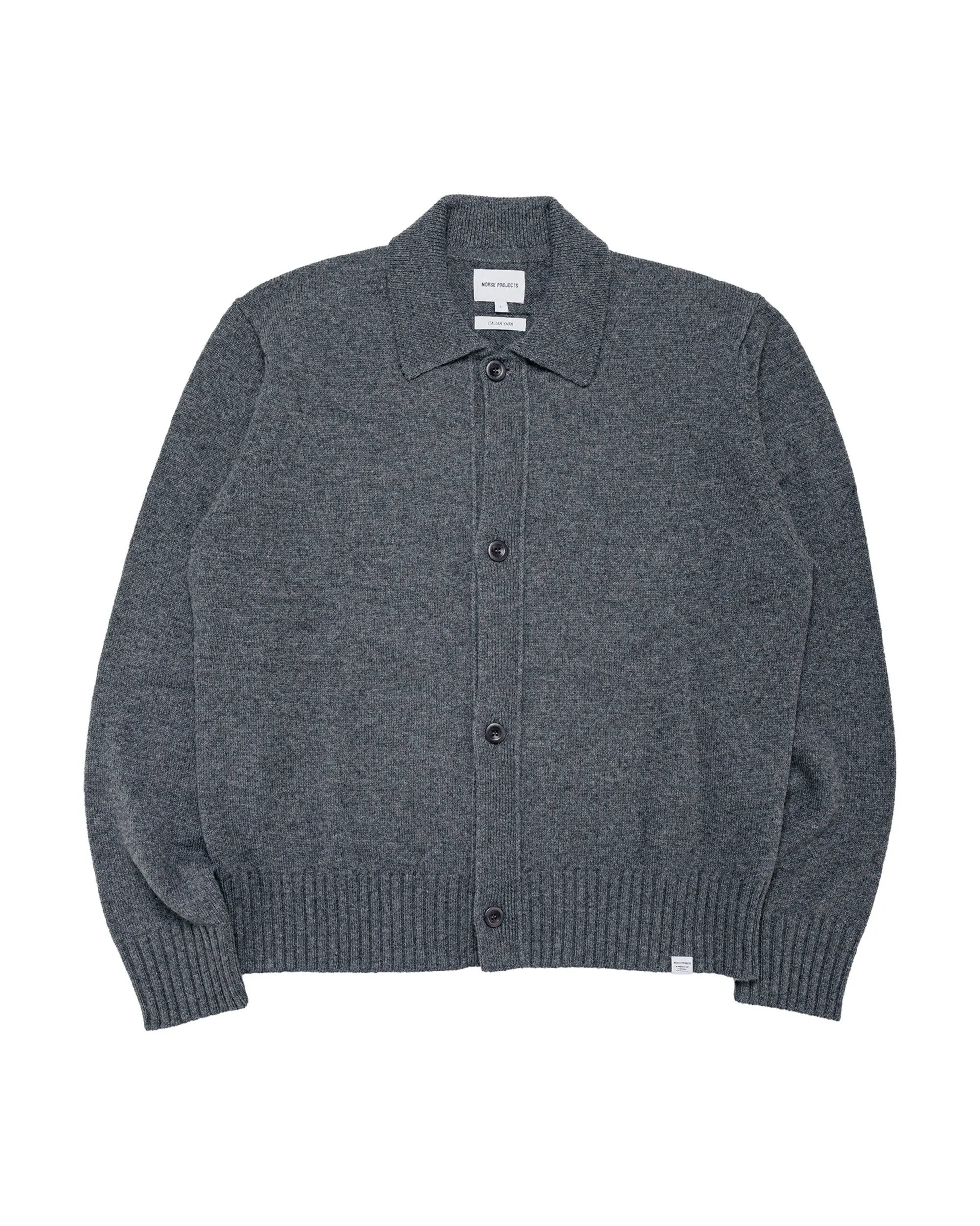 Norse Projects Aldrup Lambswool Cardigan Grey Melange sold by Lost & Found