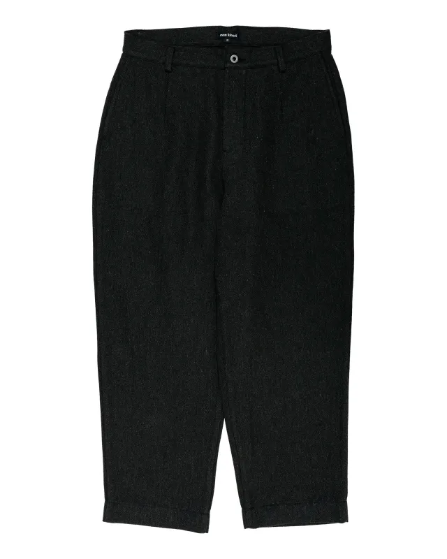 evan kinori Single Pleat Pant Wool Linen Herringbone Black/Brown made by Evan Kinori