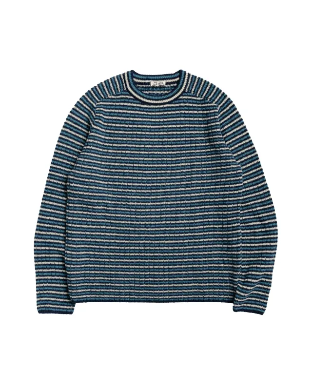 Auralee Shetland Wool Cashmere Rib Knit P/O Navy Stripe made by Auralee