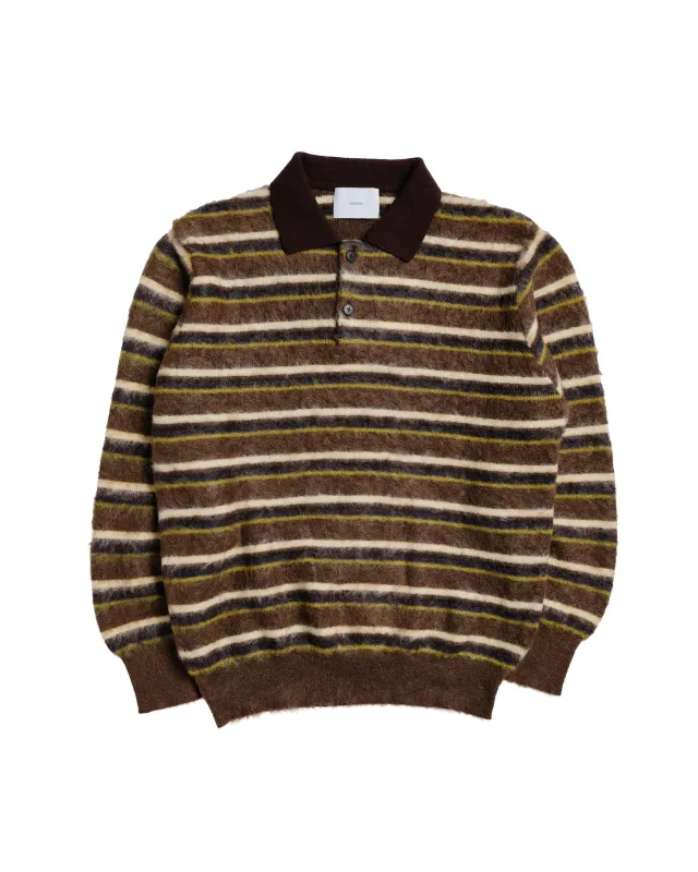 ssstein Kid Mohair Ribbed Knit Polo LS Brown Multi made by ssstein