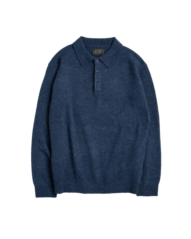 Beams Plus Knit Polo Nep 9G Navy made by BEAMS PLUS