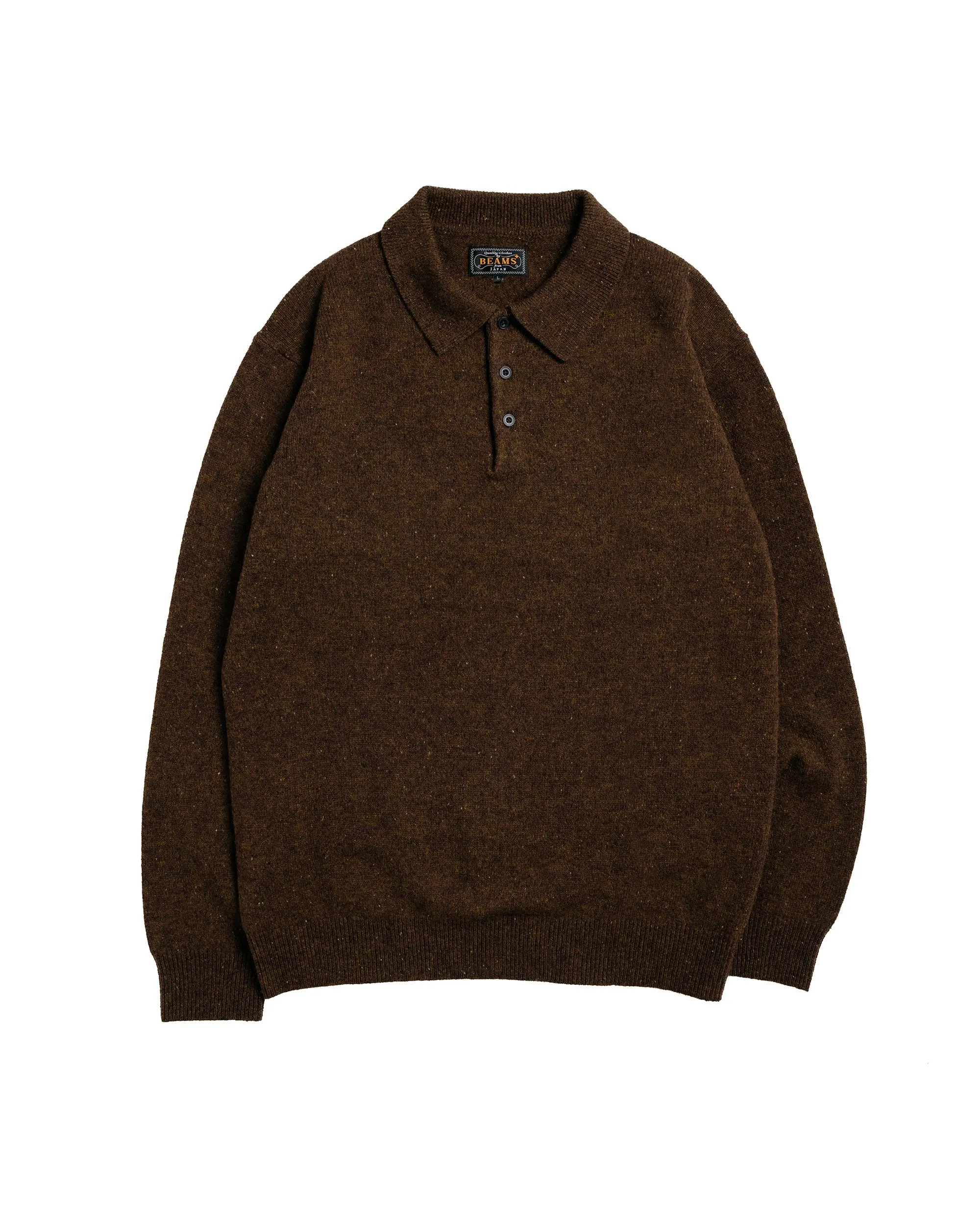 Beams Plus Knit Polo Nep 9G Brown sold by Lost & Found