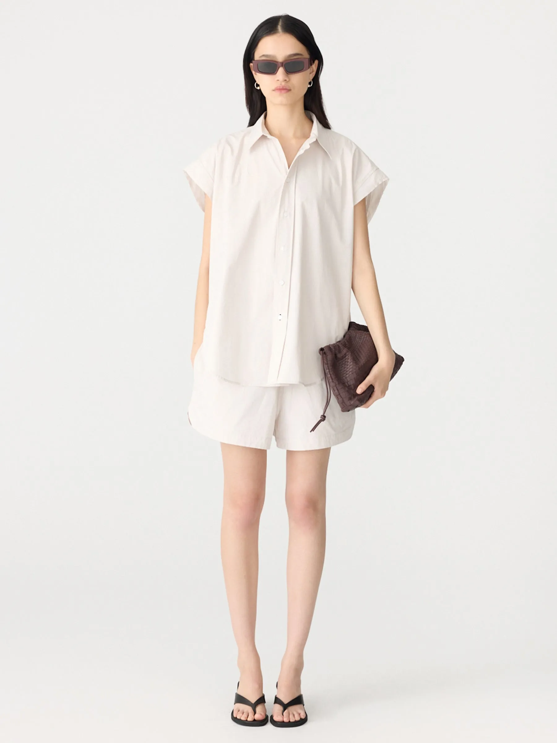 Crushed Cotton Scoop Hem Shirt sold by Bassike