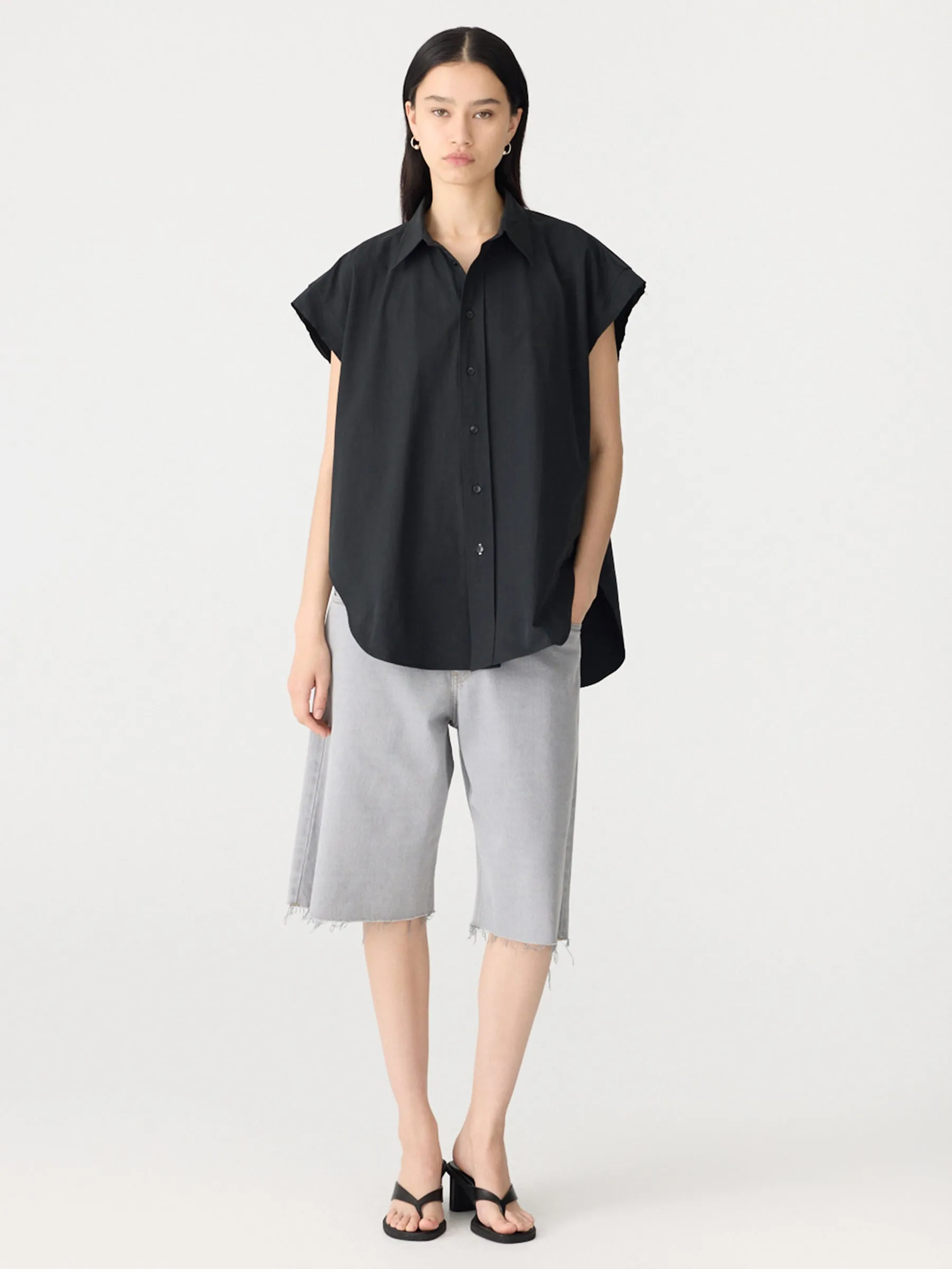 Crushed Cotton Scoop Hem Shirt sold by Bassike