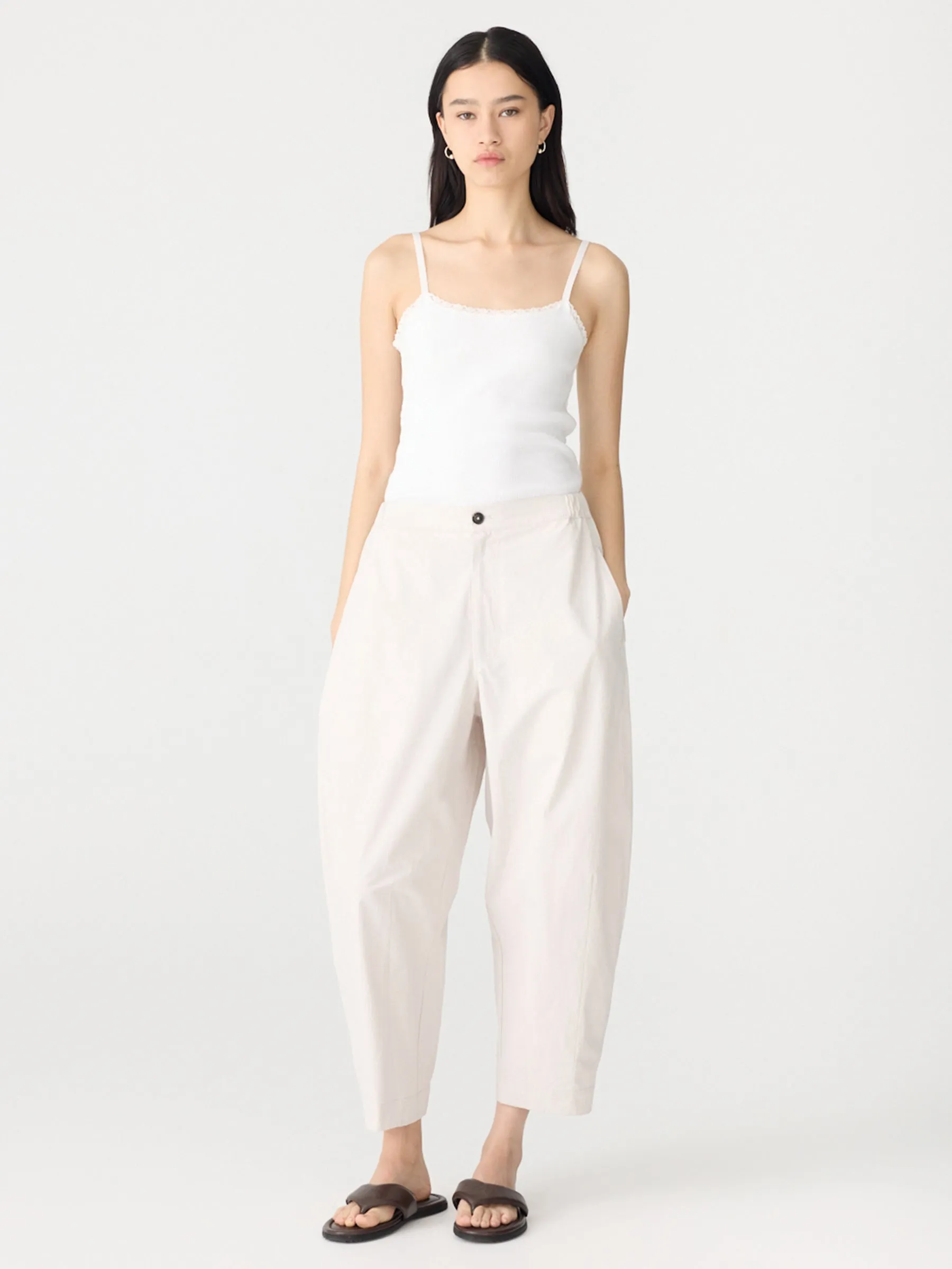 Crushed Cotton Darted Hem Pant sold by Bassike