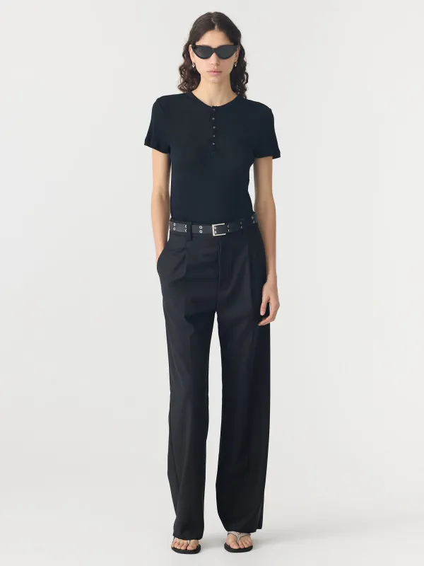 Sheer Rib Placket Short Sleeve T-Shirt sold by Bassike