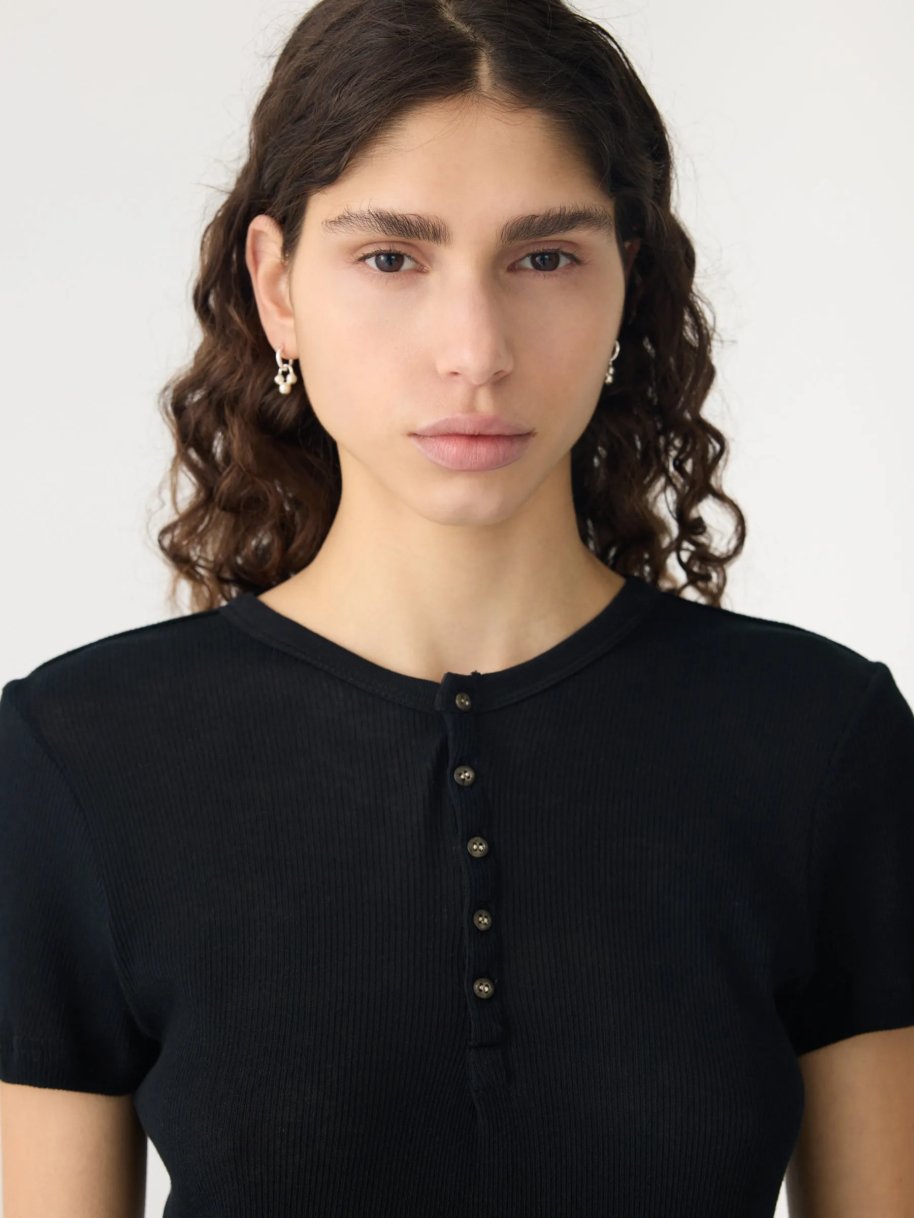 Sheer Rib Placket Short Sleeve T-Shirt sold by Bassike product image thumbnail 3