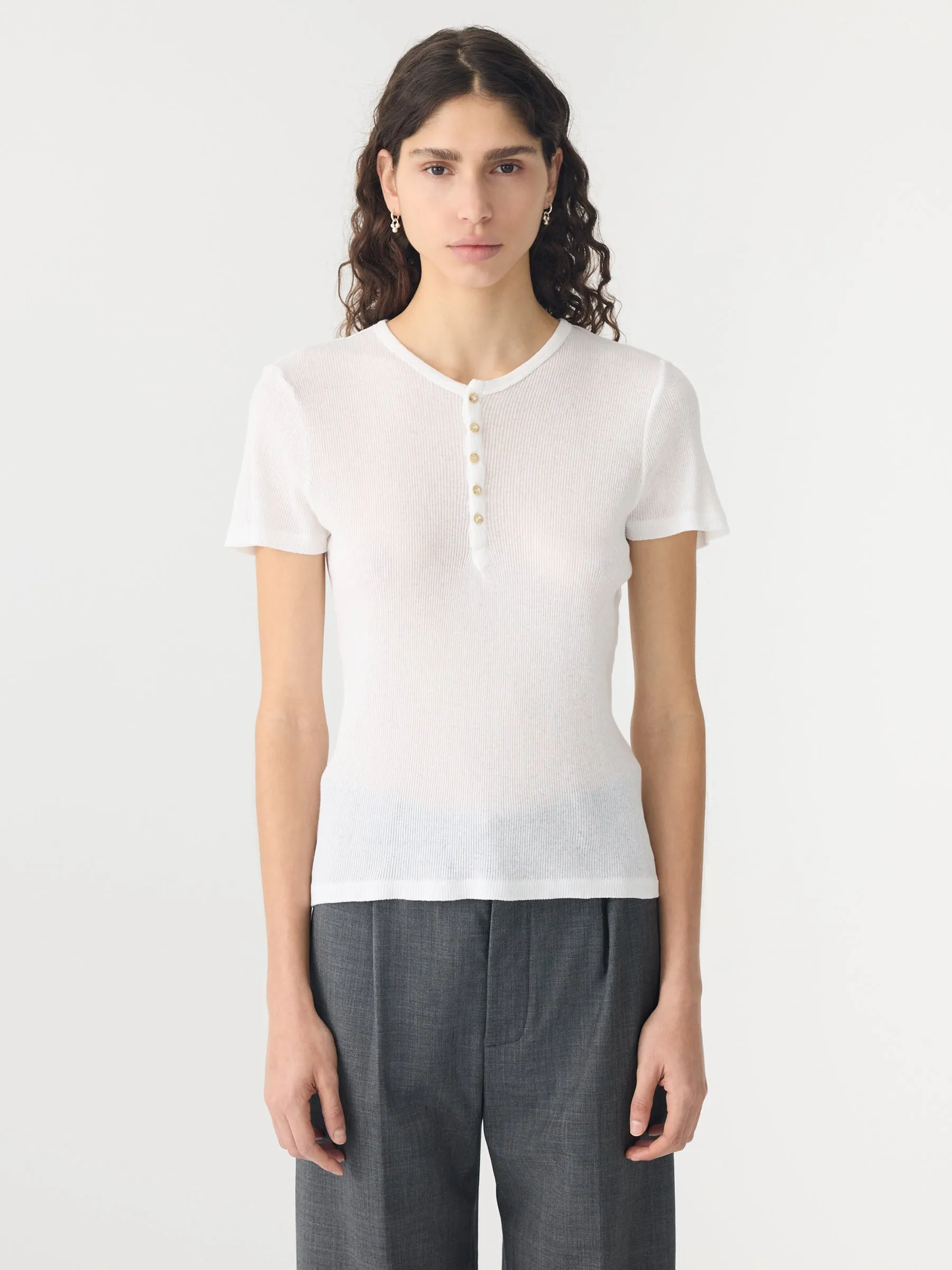 Sheer Rib Placket Short Sleeve T-Shirt sold by Bassike product image thumbnail 2