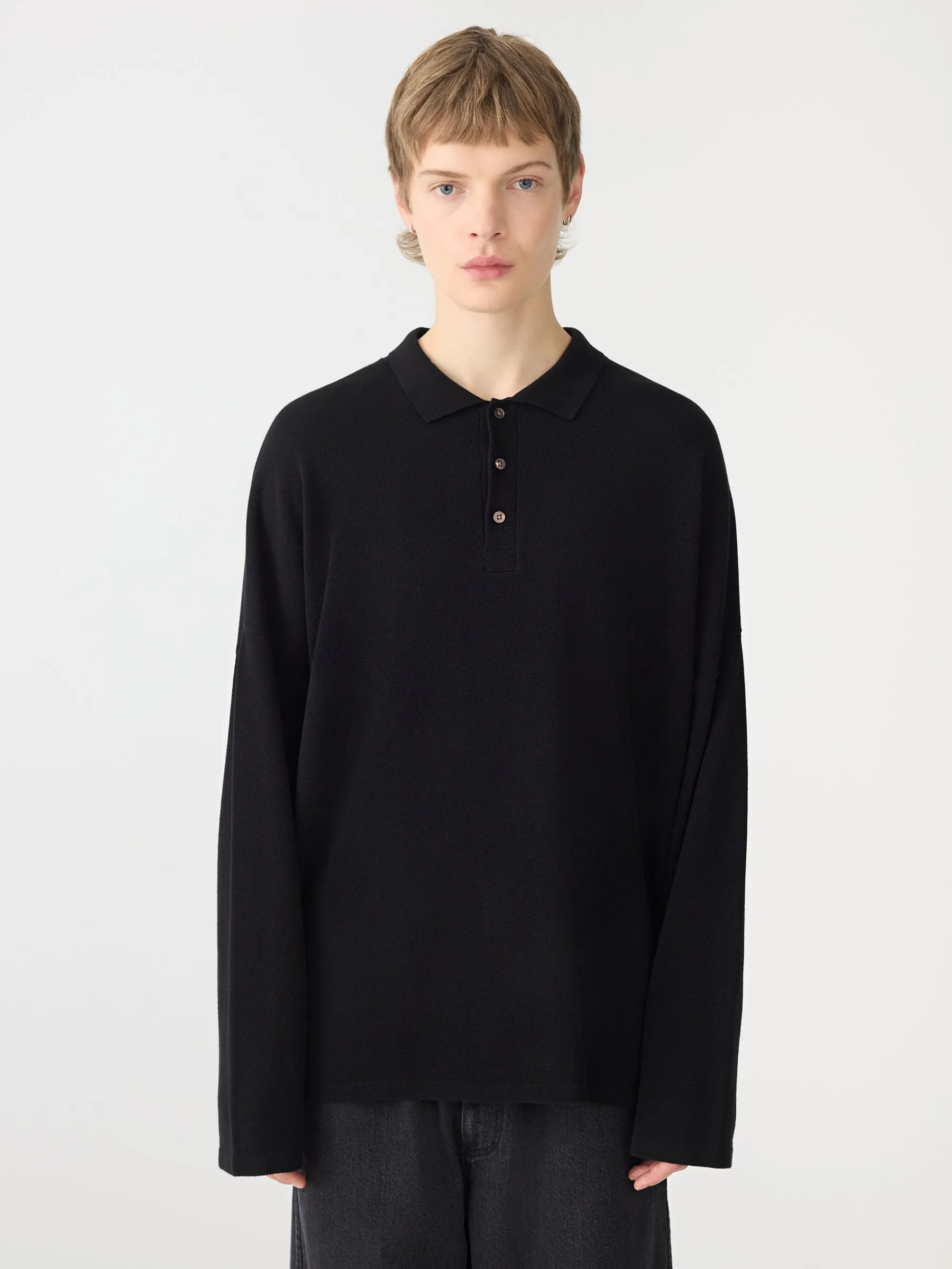 Universal Cotton Knitted Pique Long Sleeve Polo sold by Bassike product image thumbnail 4