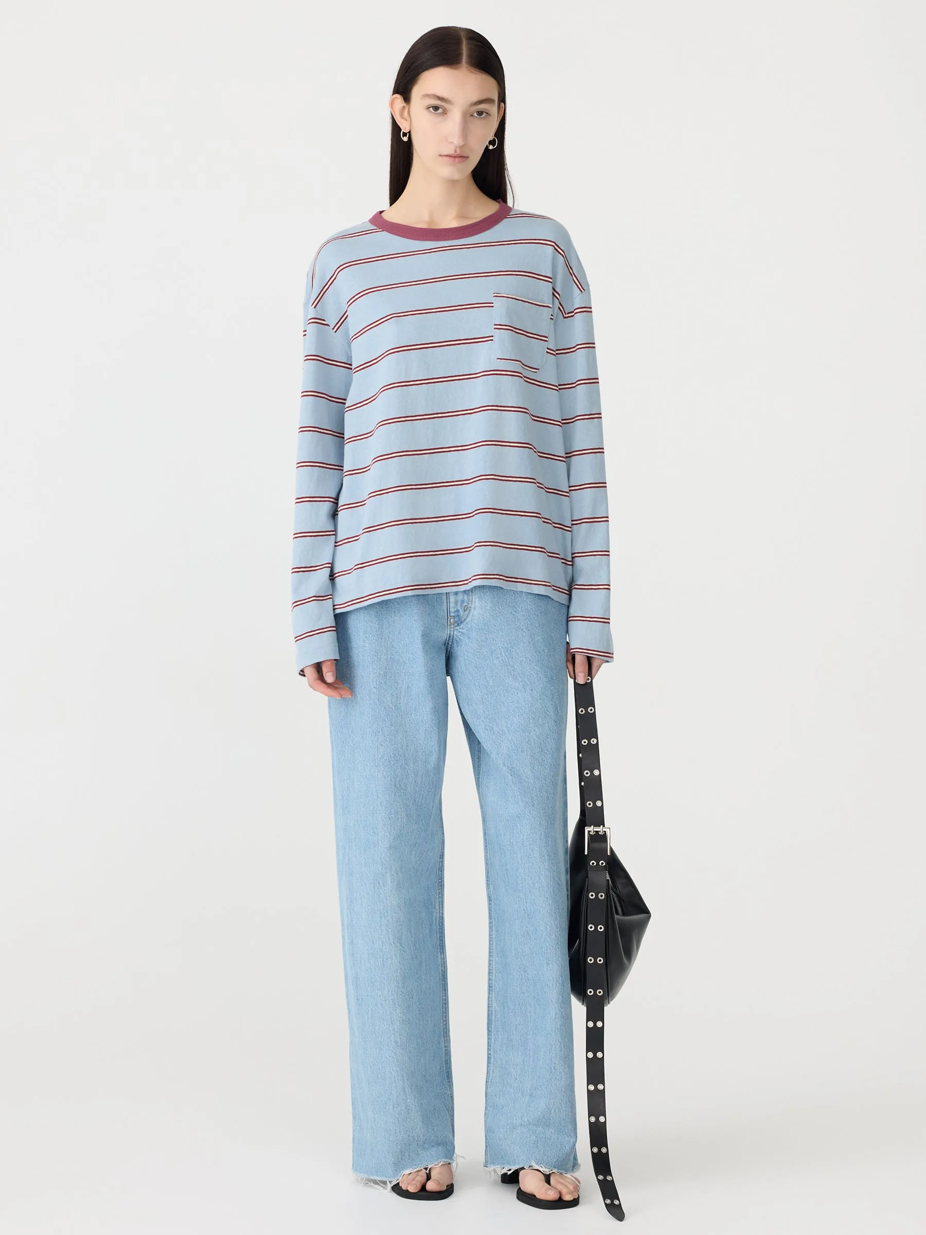 Stripe Boxy Pocket Long Sleeve T-Shirt sold by Bassike