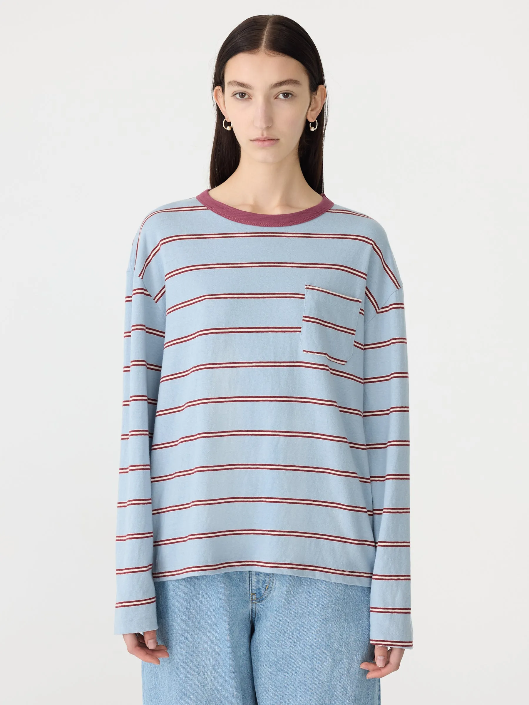 Stripe Boxy Pocket Long Sleeve T-Shirt sold by Bassike product image thumbnail 2