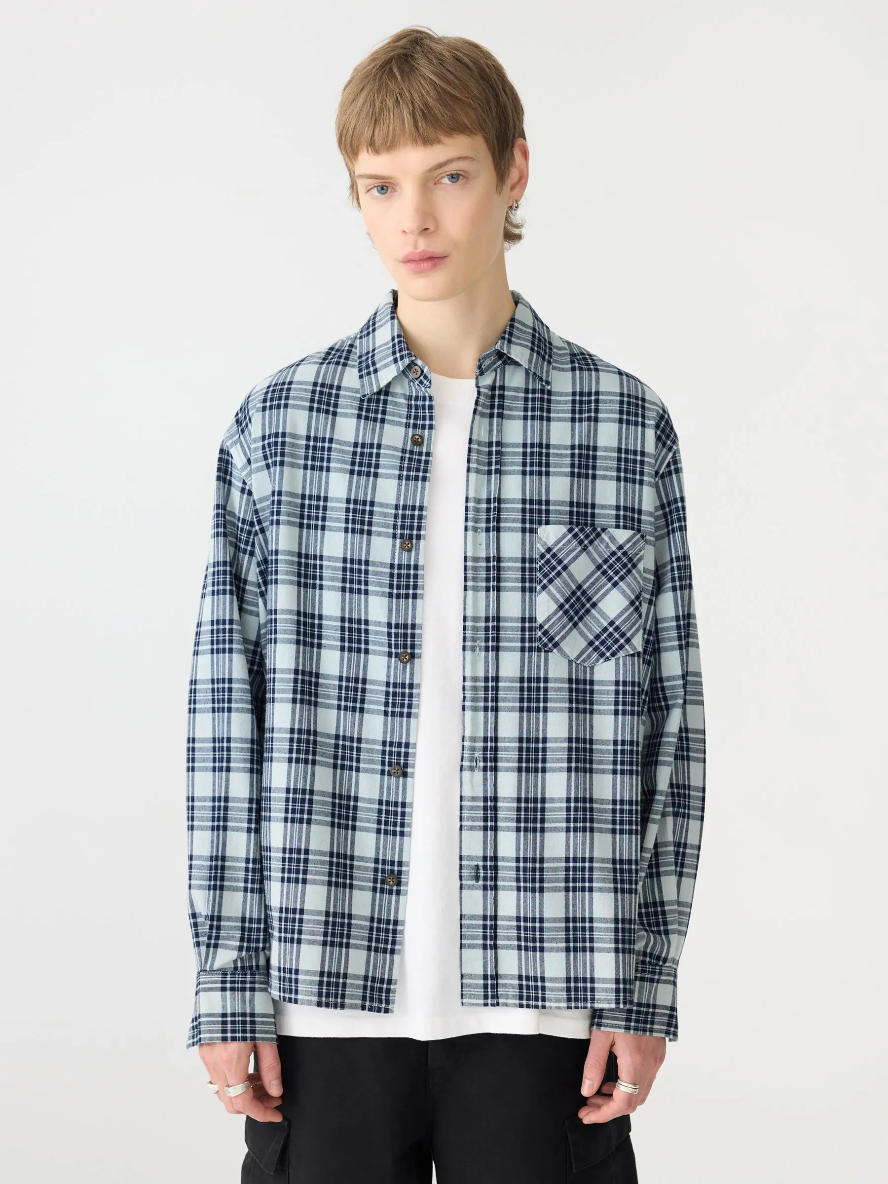 Boxy Indigo Check Shirt sold by Bassike product image thumbnail 2