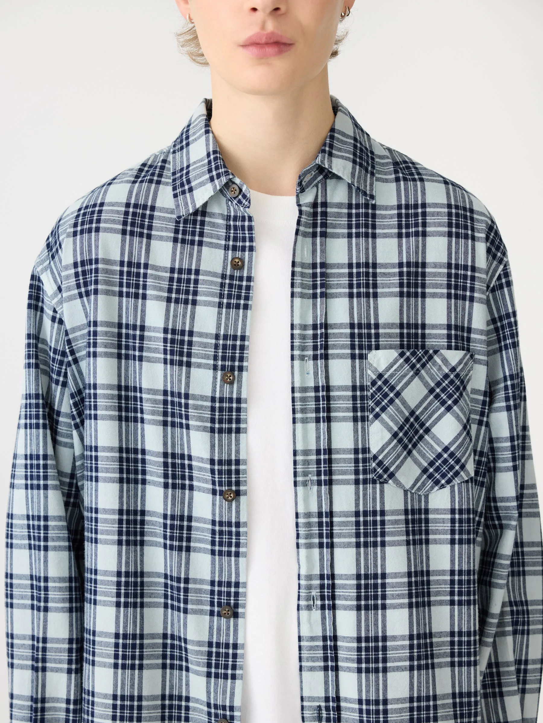 Boxy Indigo Check Shirt sold by Bassike product image thumbnail 3