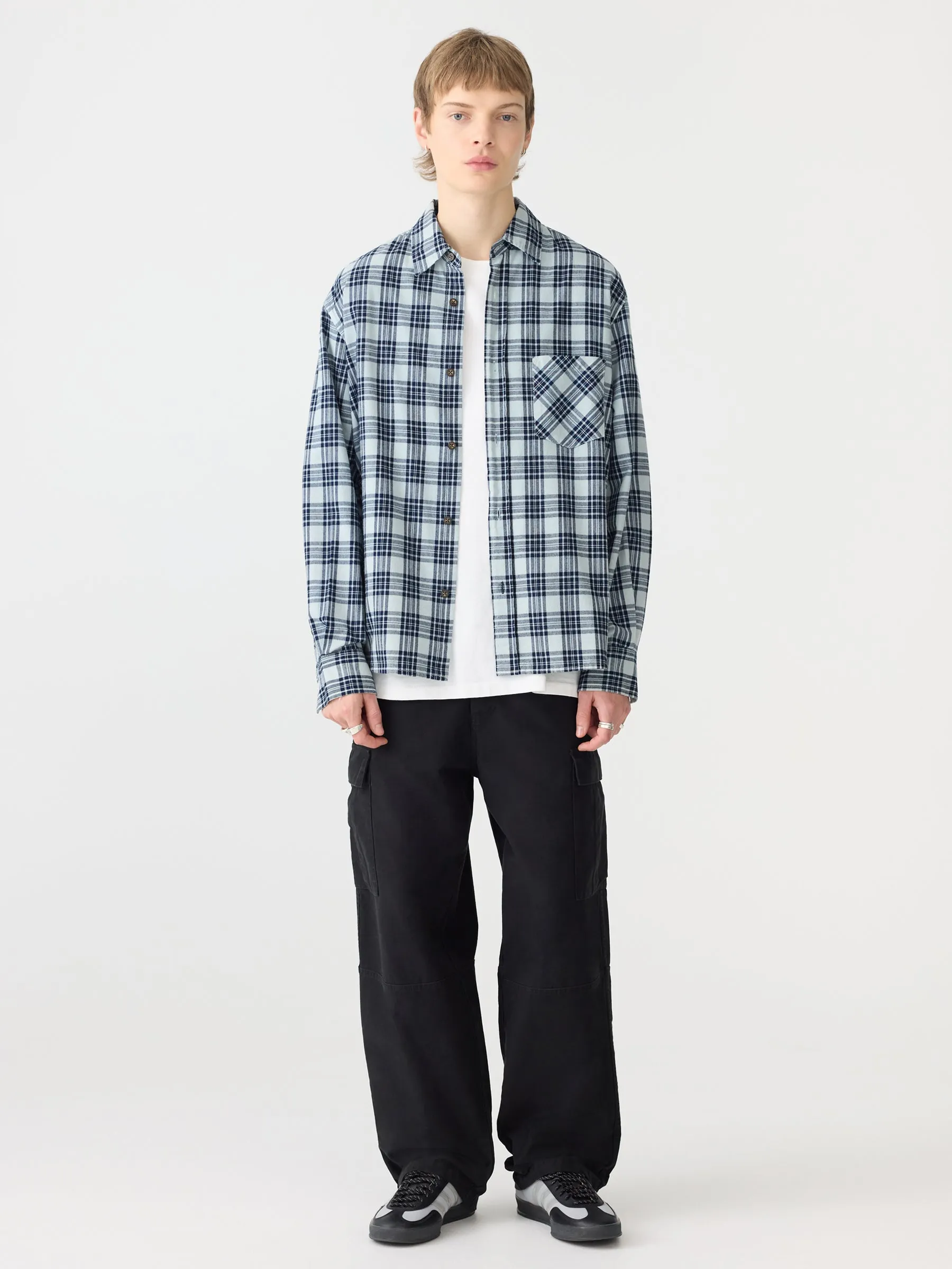 Boxy Indigo Check Shirt sold by Bassike