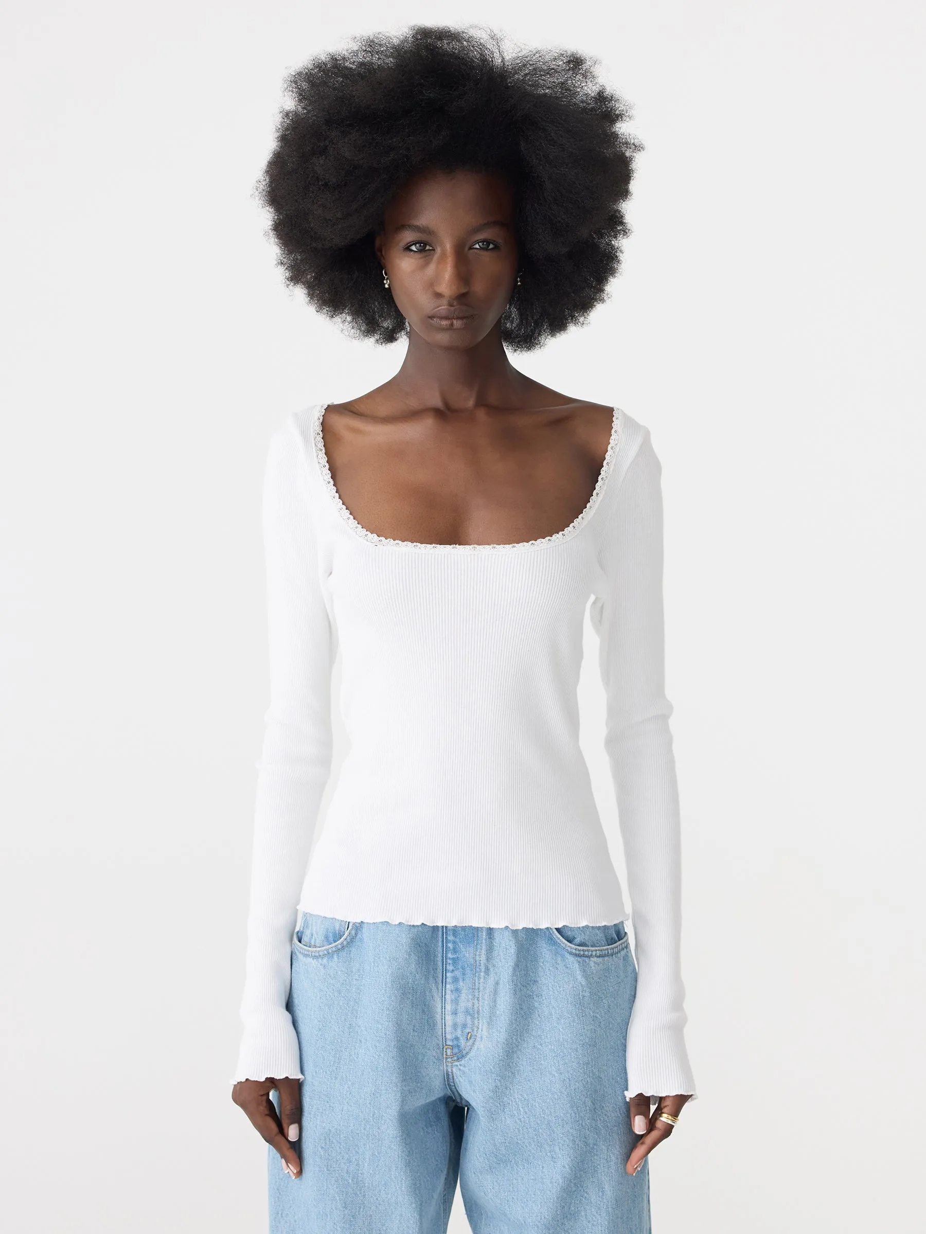 Slim Rib Lace Long Sleeve Top sold by Bassike product image thumbnail 2