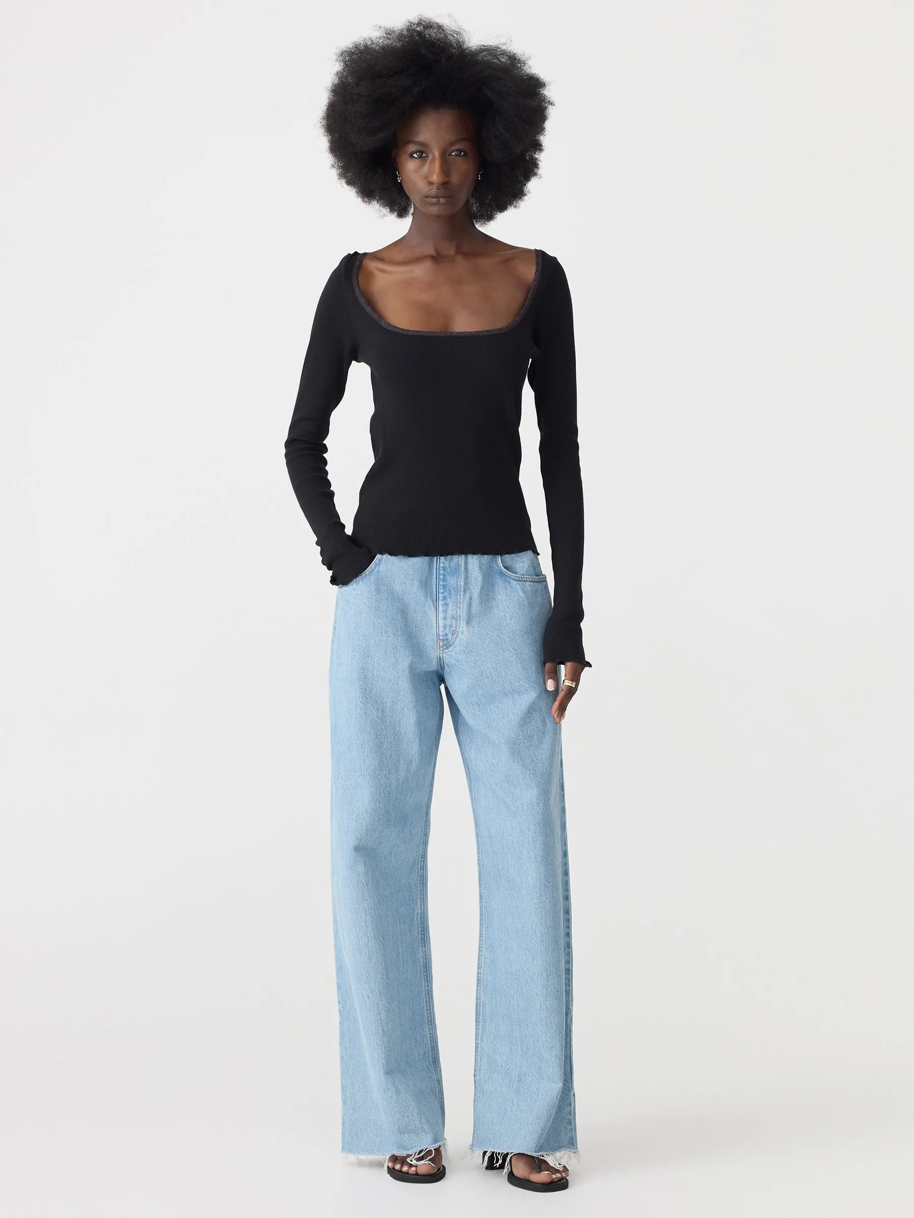 Slim Rib Lace Long Sleeve Top sold by Bassike