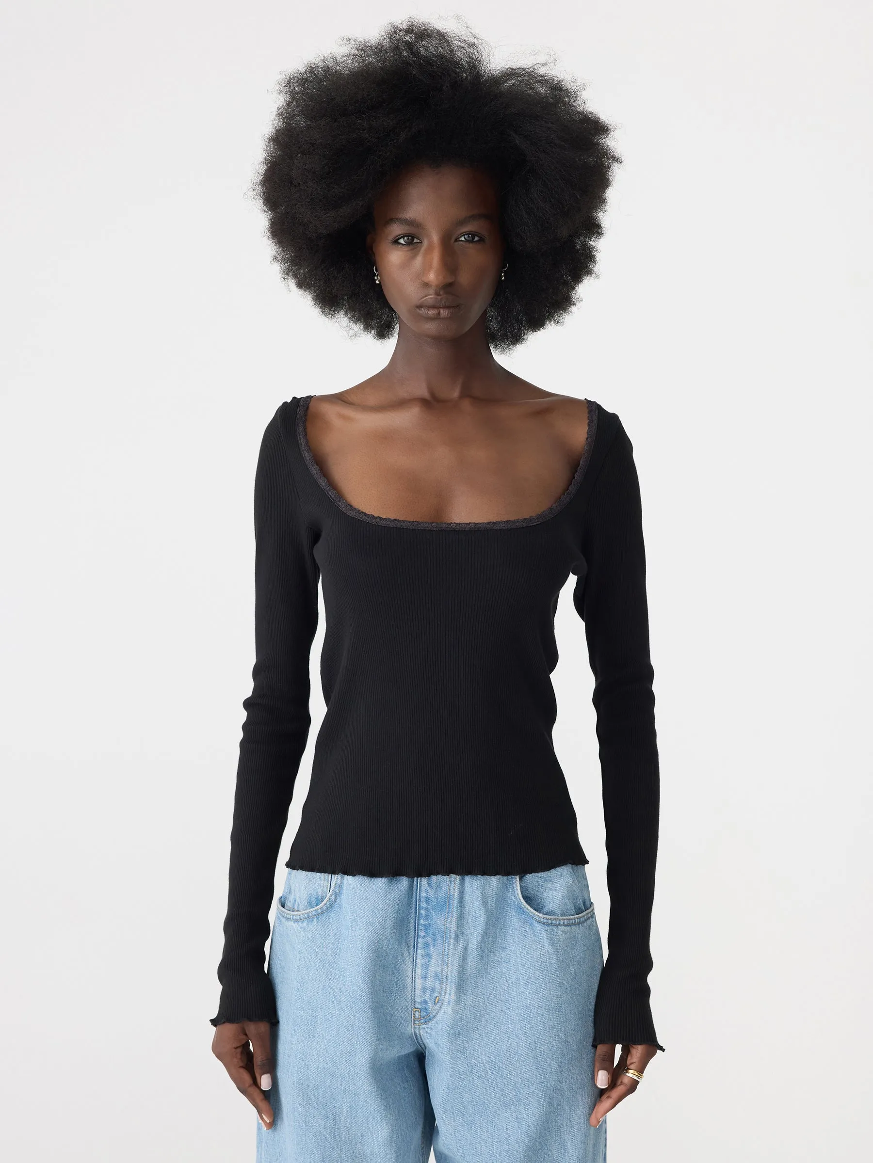 Slim Rib Lace Long Sleeve Top sold by Bassike product image thumbnail 2