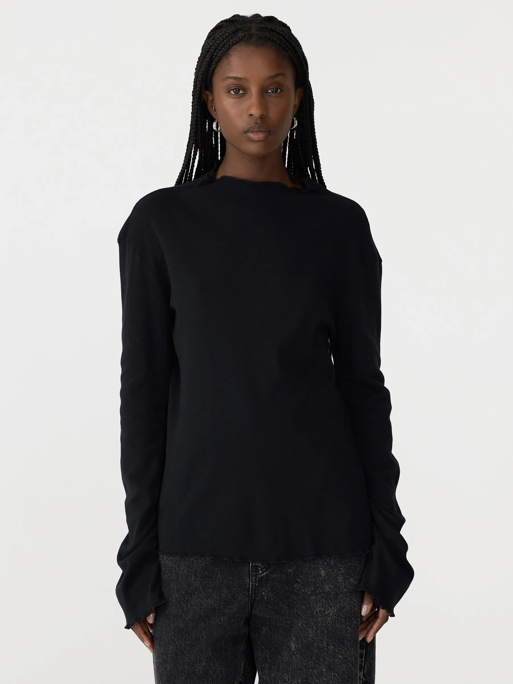 Rib Raised Neck Long Sleeve T-Shirt sold by Bassike product image thumbnail 2