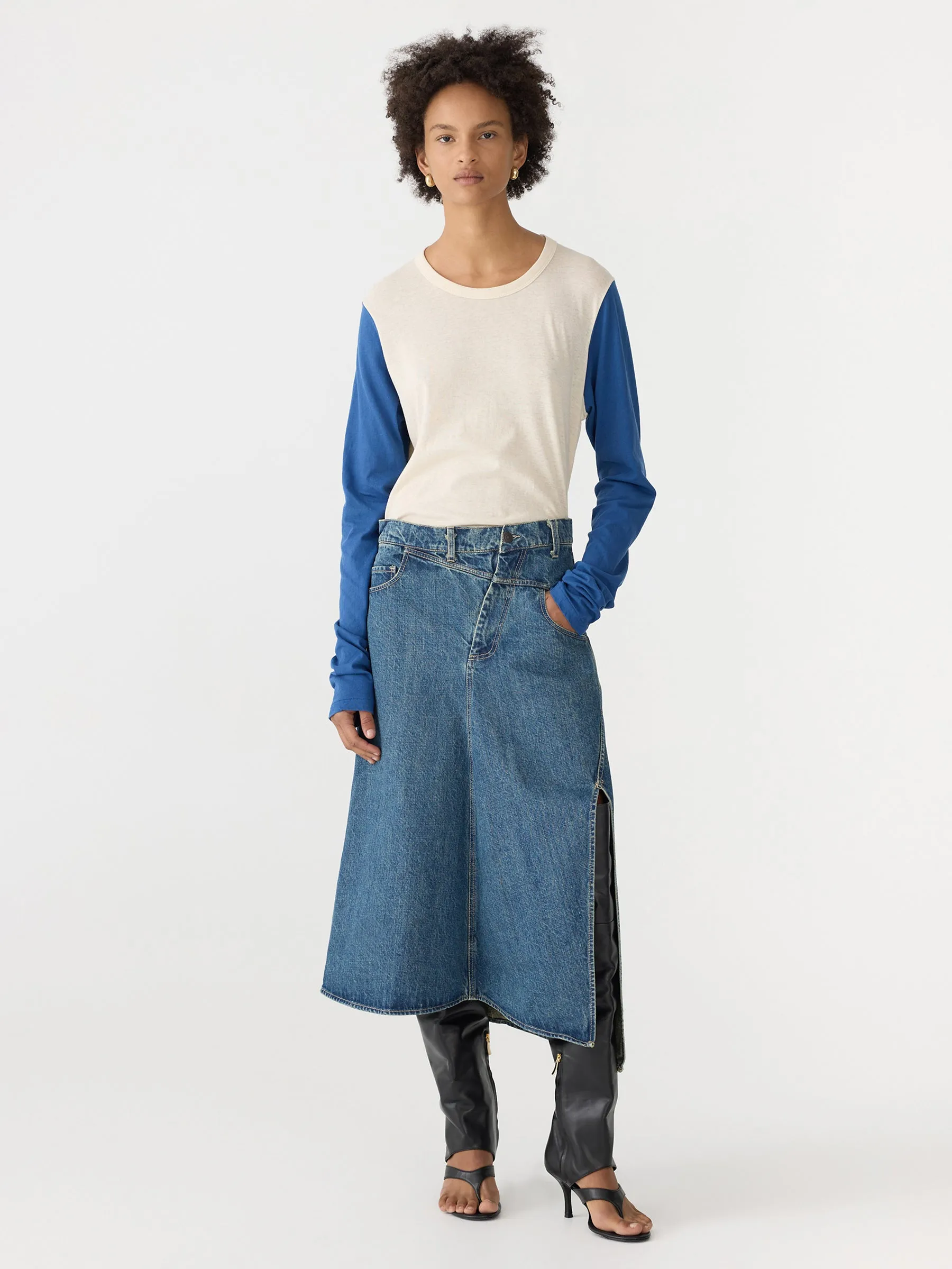 Asymmetric Split Denim Skirt sold by Bassike
