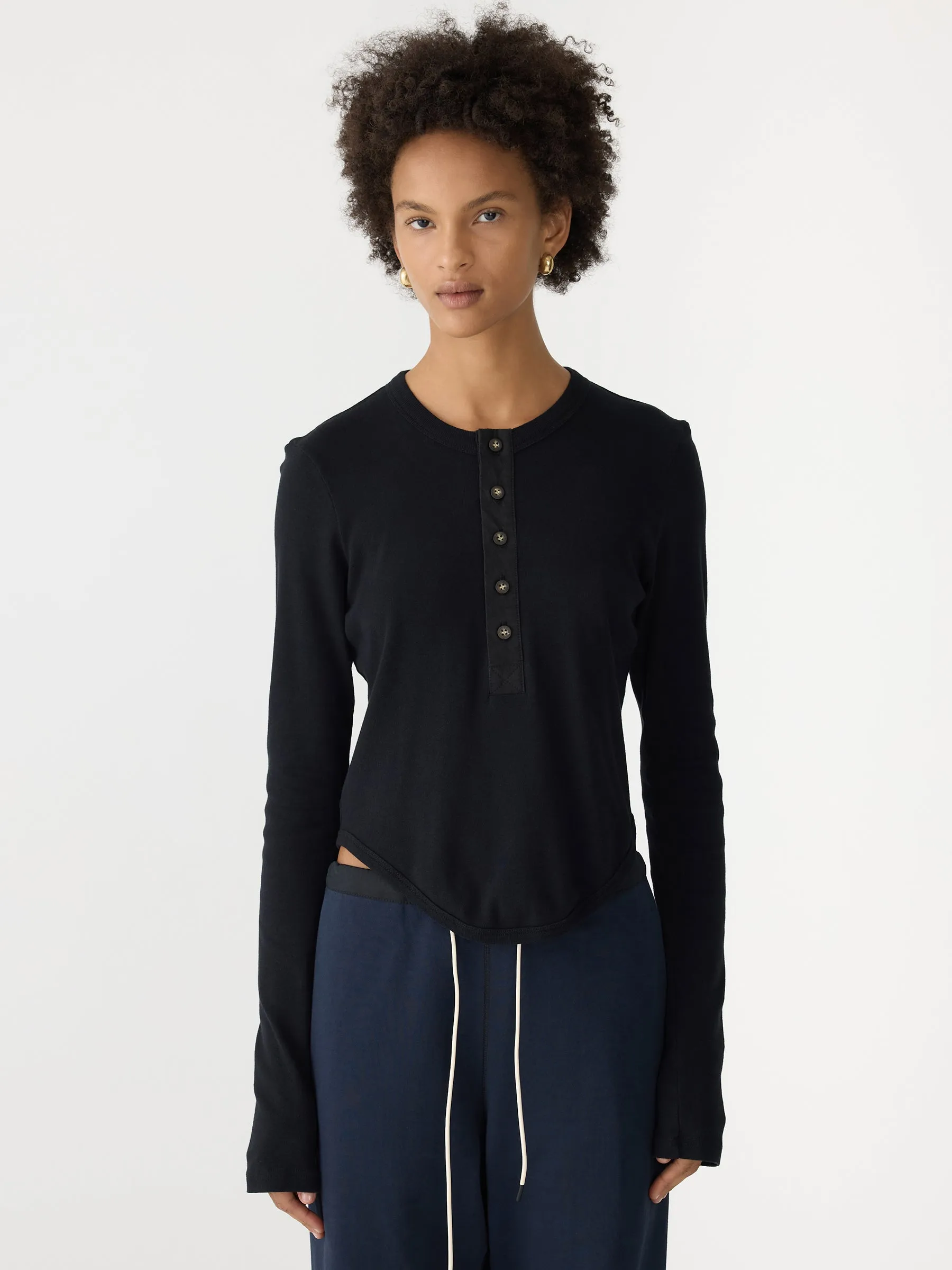 Scoop Hem Placket T-Shirt sold by Bassike product image thumbnail 2