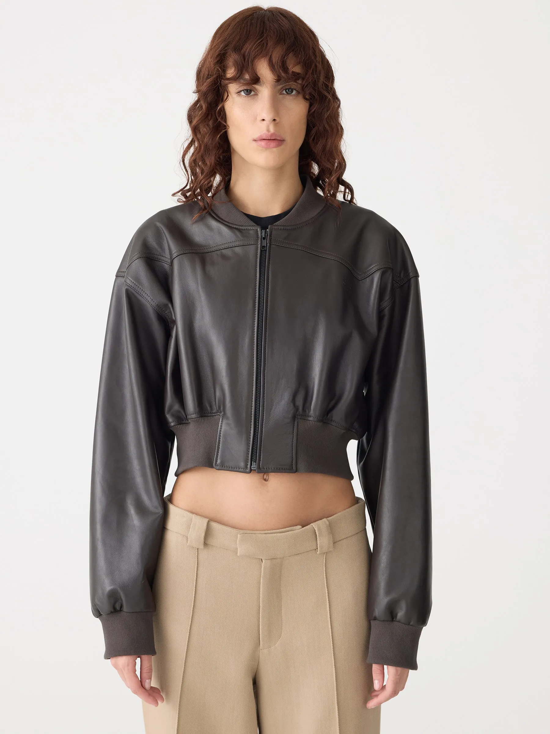 Leather Aviator Bomber Jacket sold by Bassike product image thumbnail 2