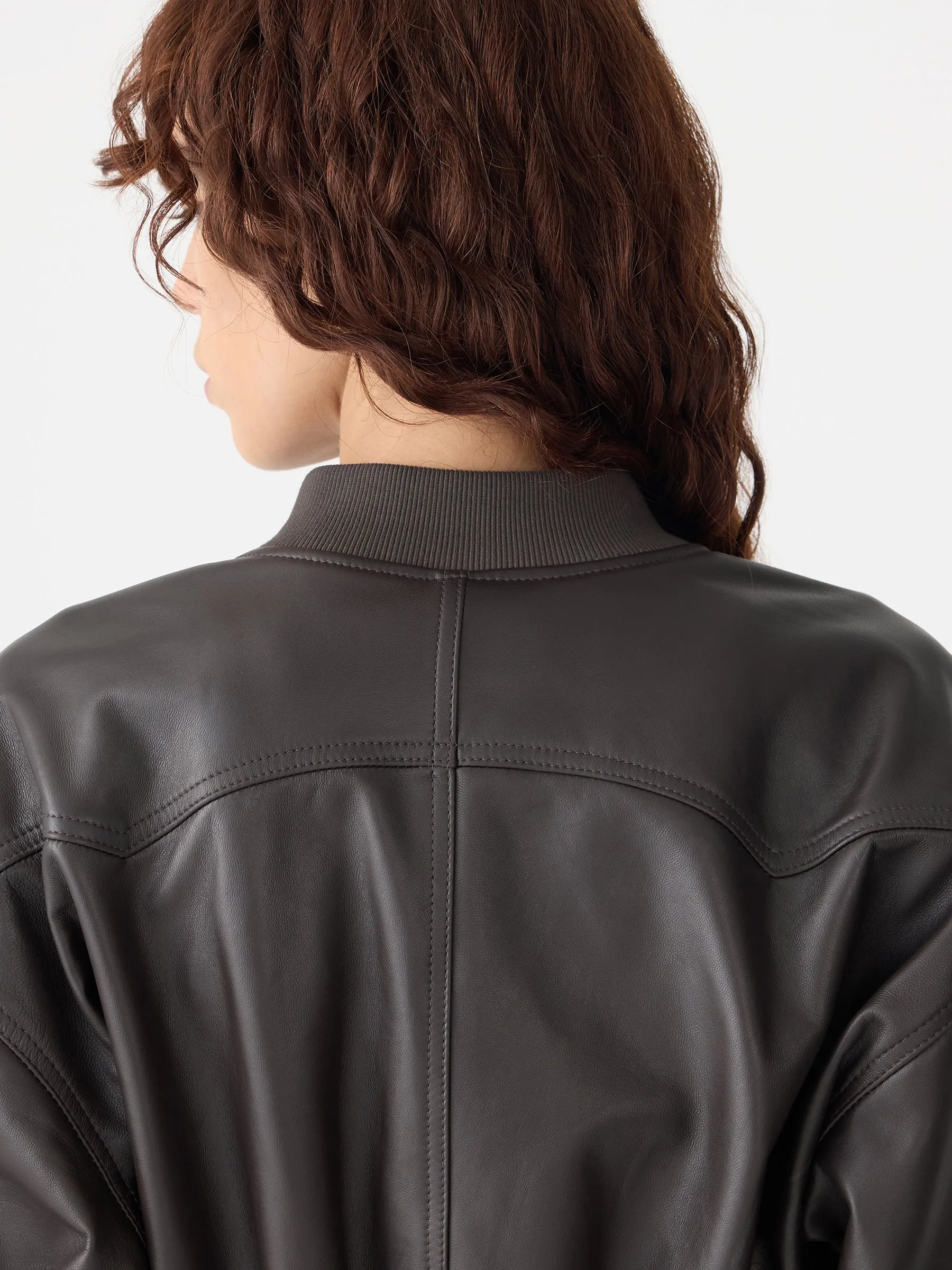 Leather Aviator Bomber Jacket sold by Bassike product image thumbnail 4