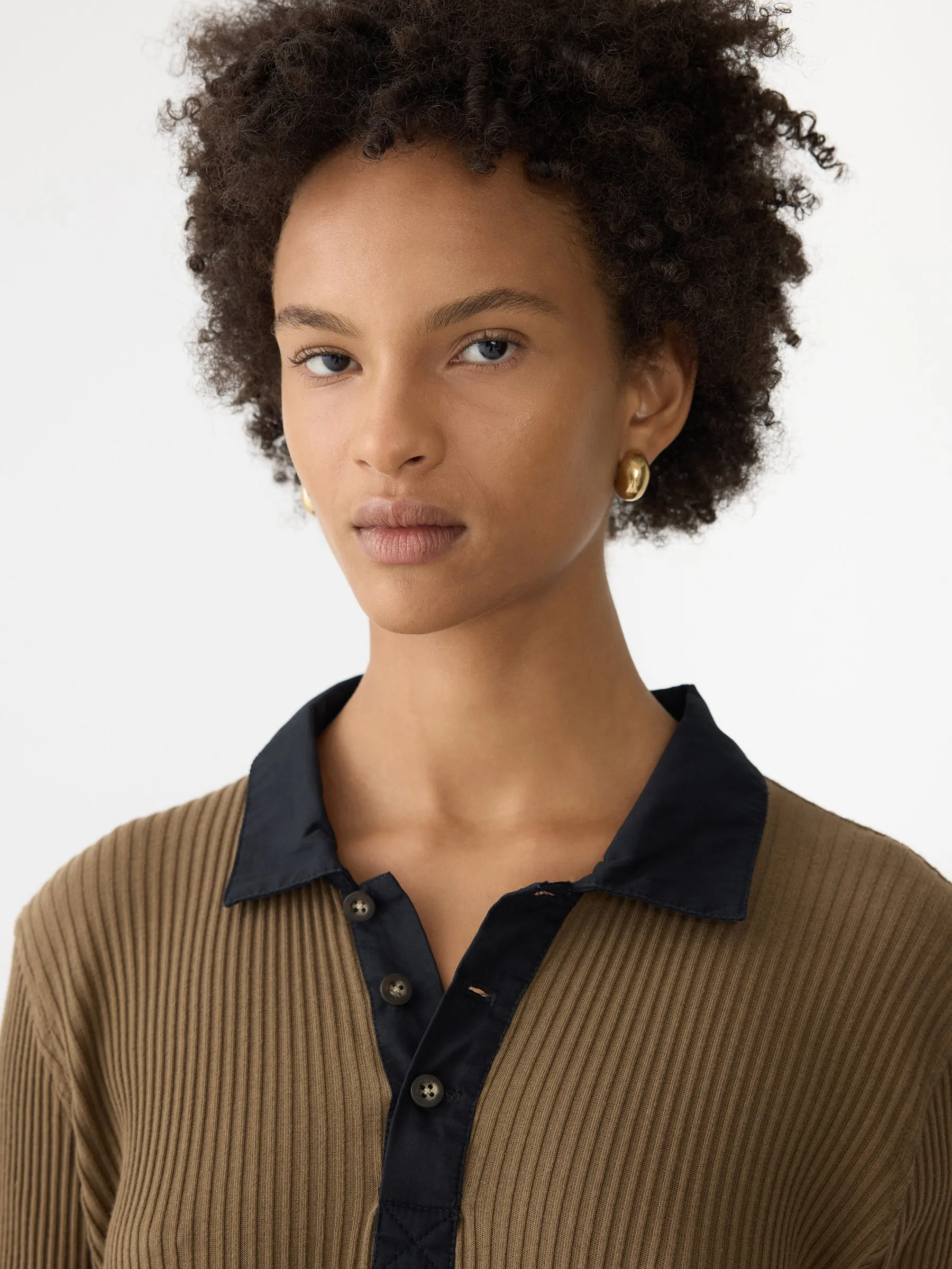 Rib Contrast Collar Long Sleeve Top sold by Bassike product image thumbnail 3