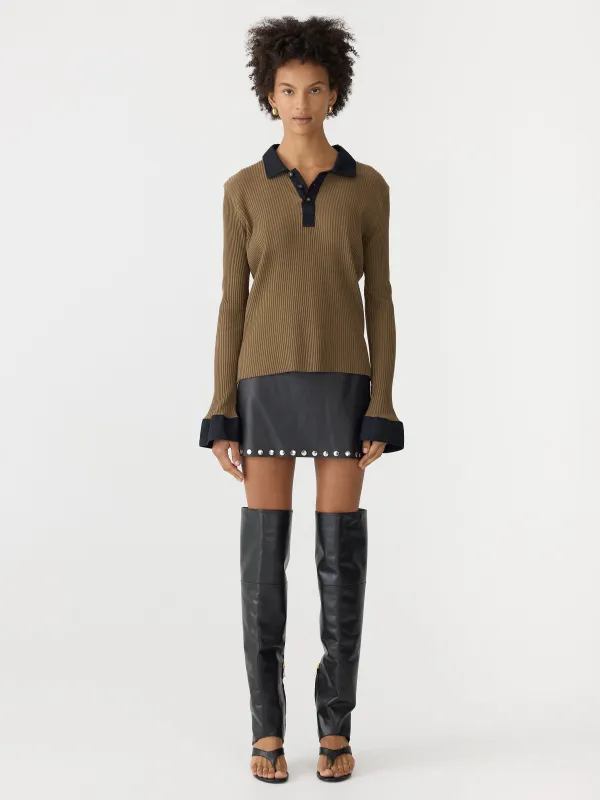 Rib Contrast Collar Long Sleeve Top sold by Bassike