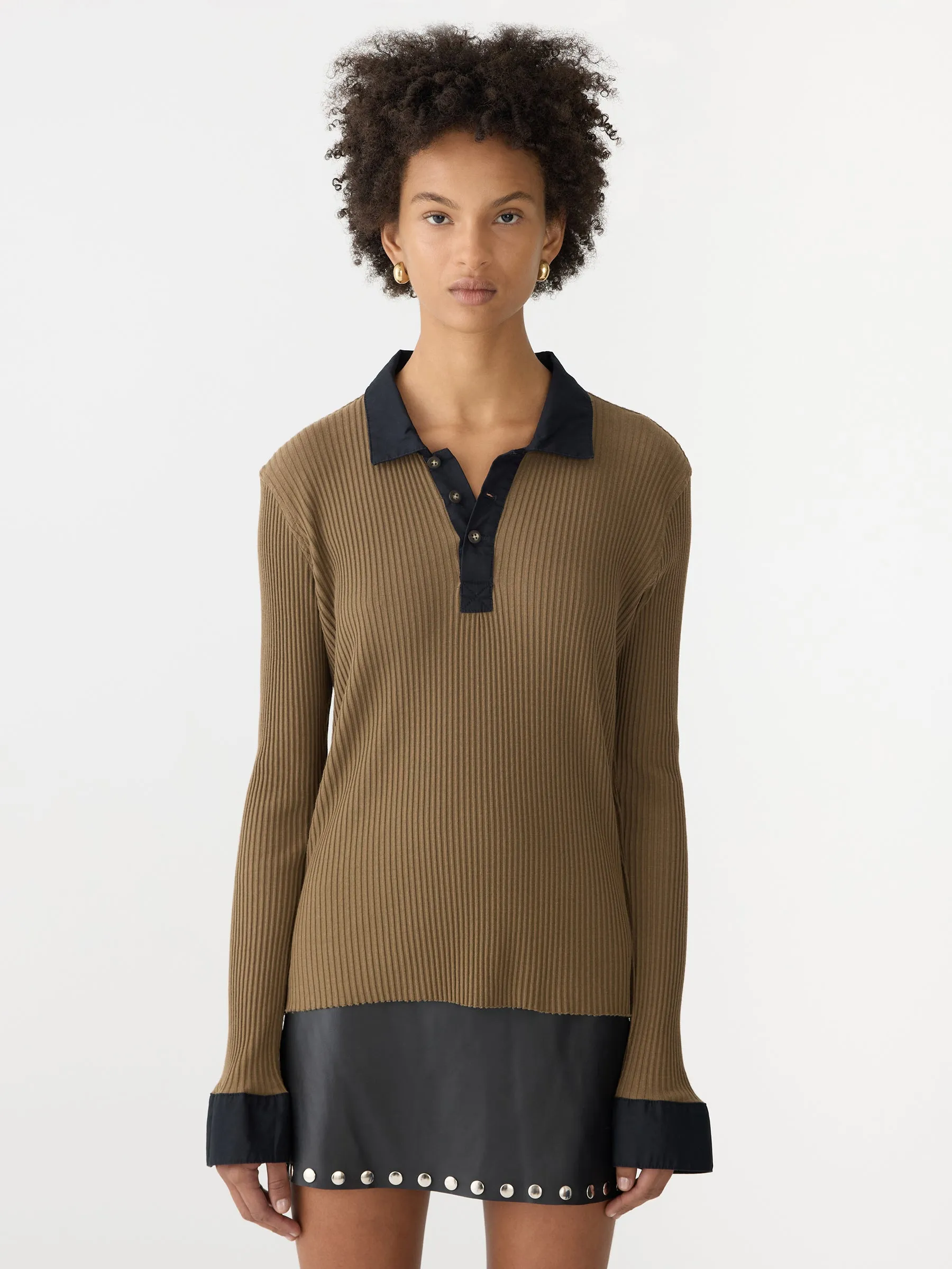 Rib Contrast Collar Long Sleeve Top sold by Bassike product image thumbnail 2