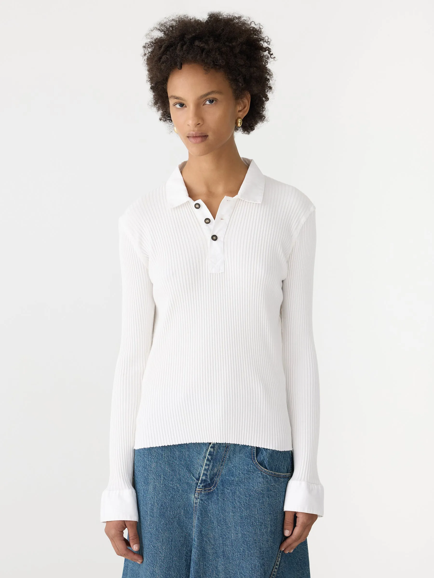 Rib Contrast Collar Long Sleeve Top sold by Bassike product image thumbnail 2