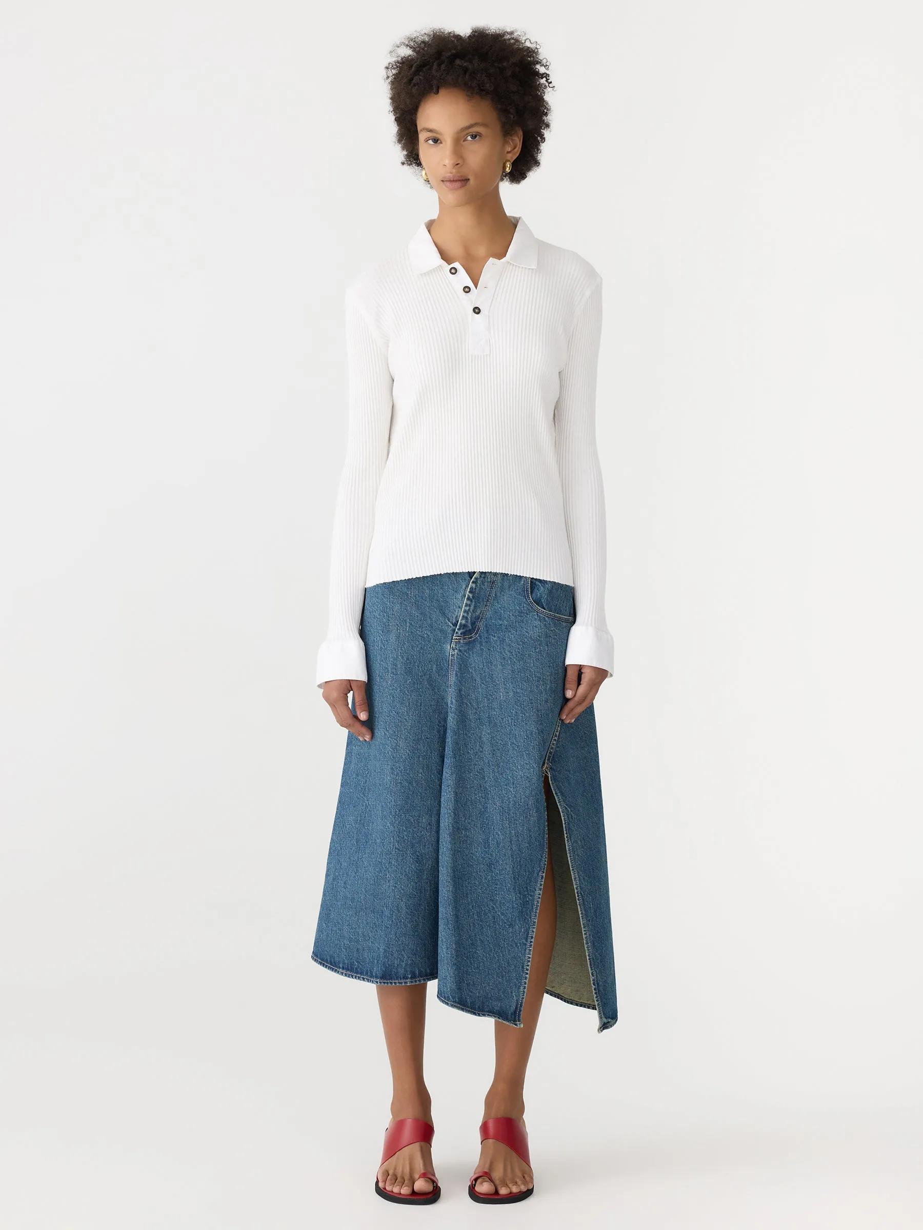 Rib Contrast Collar Long Sleeve Top sold by Bassike