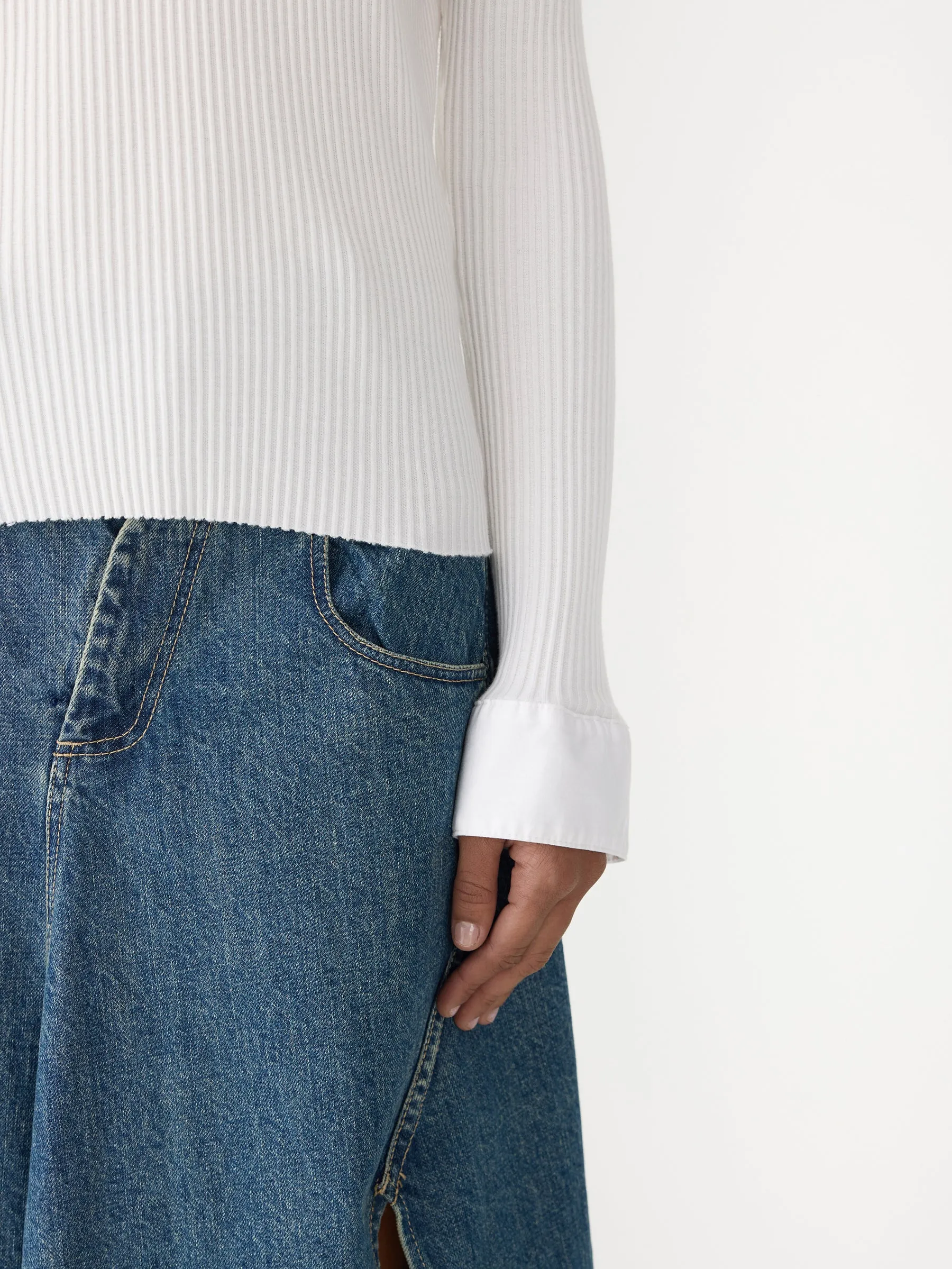 Rib Contrast Collar Long Sleeve Top sold by Bassike product image thumbnail 4