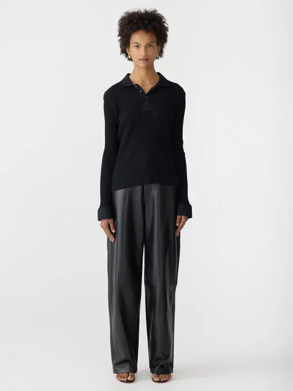 Rib Contrast Collar Long Sleeve Top sold by Bassike