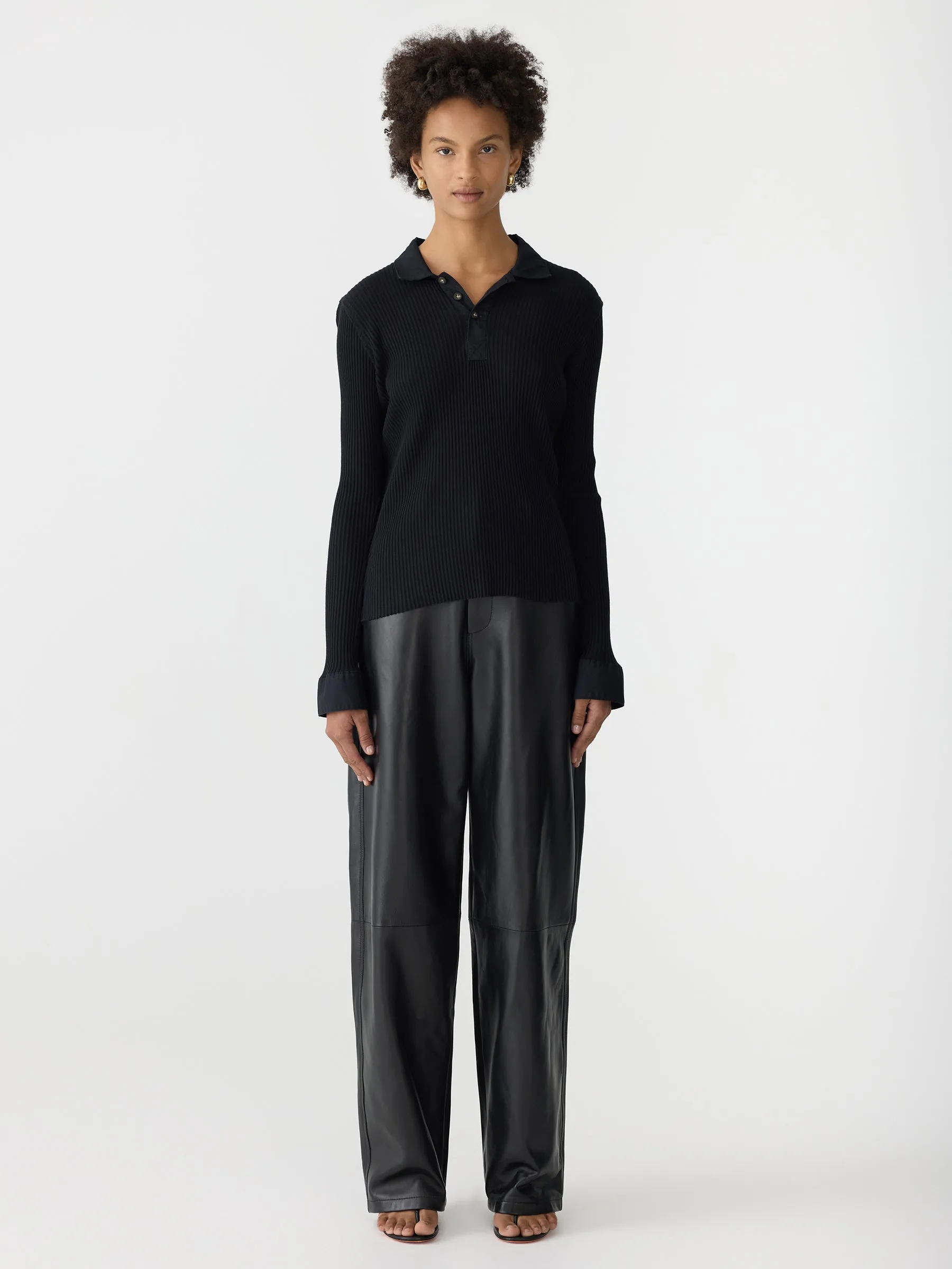 Rib Contrast Collar Long Sleeve Top sold by Bassike