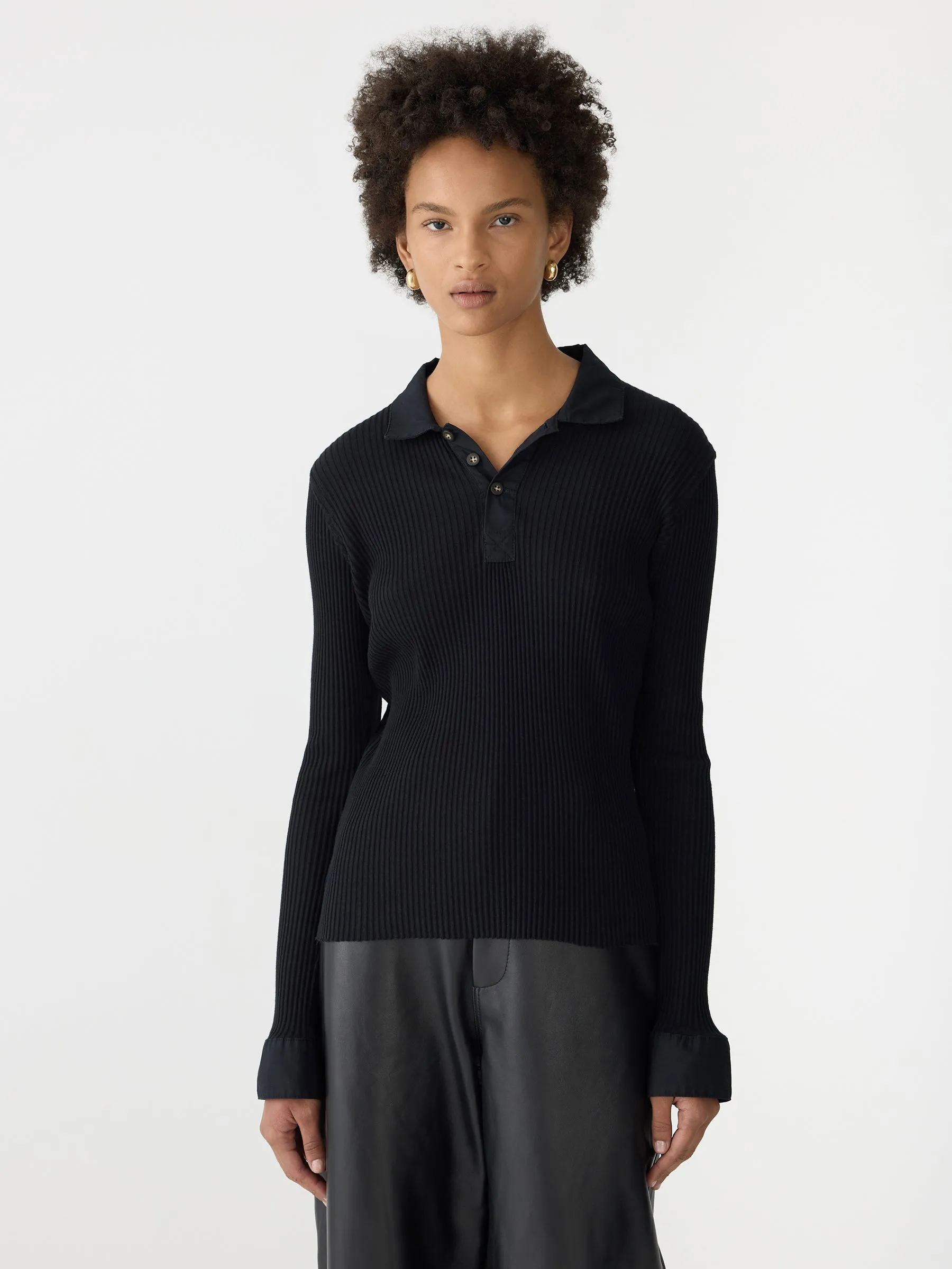 Rib Contrast Collar Long Sleeve Top sold by Bassike product image thumbnail 2