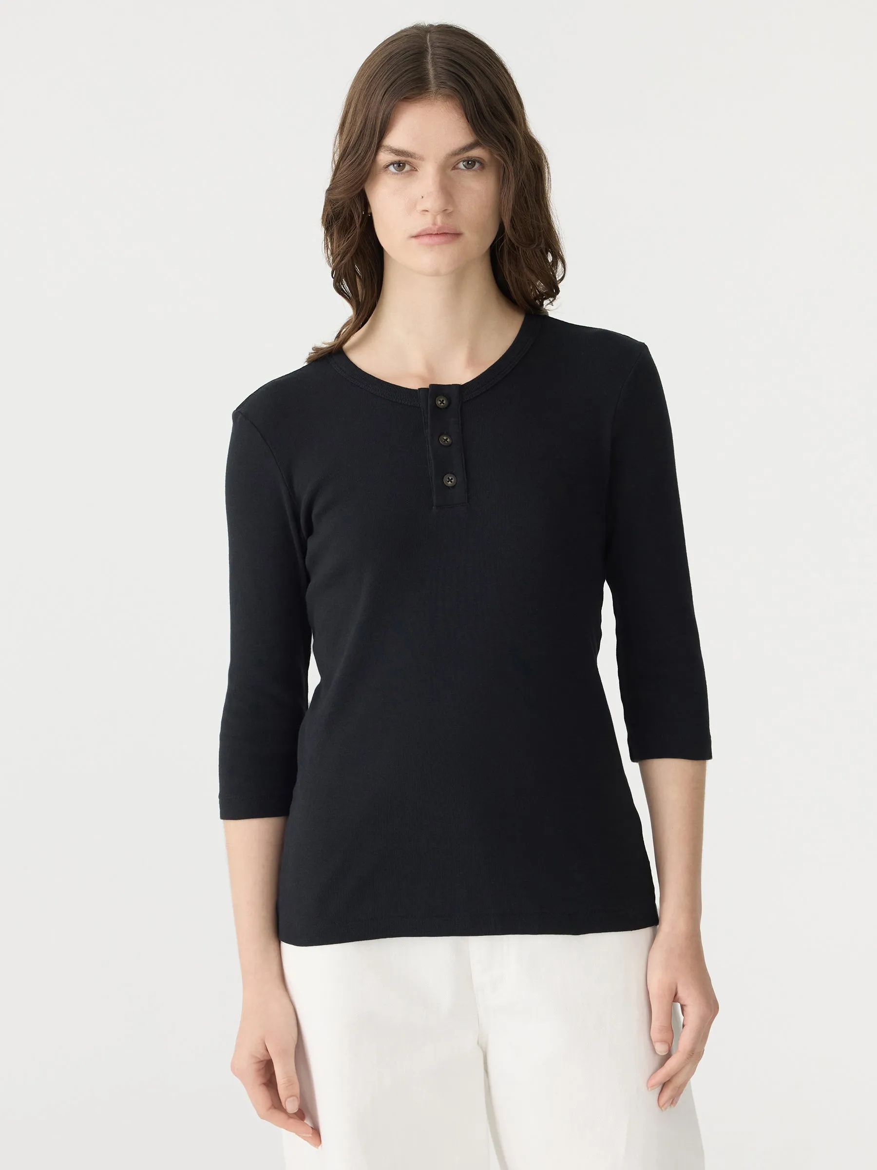 Rib Placket 3/4 Sleeve T-Shirt sold by Bassike product image thumbnail 2