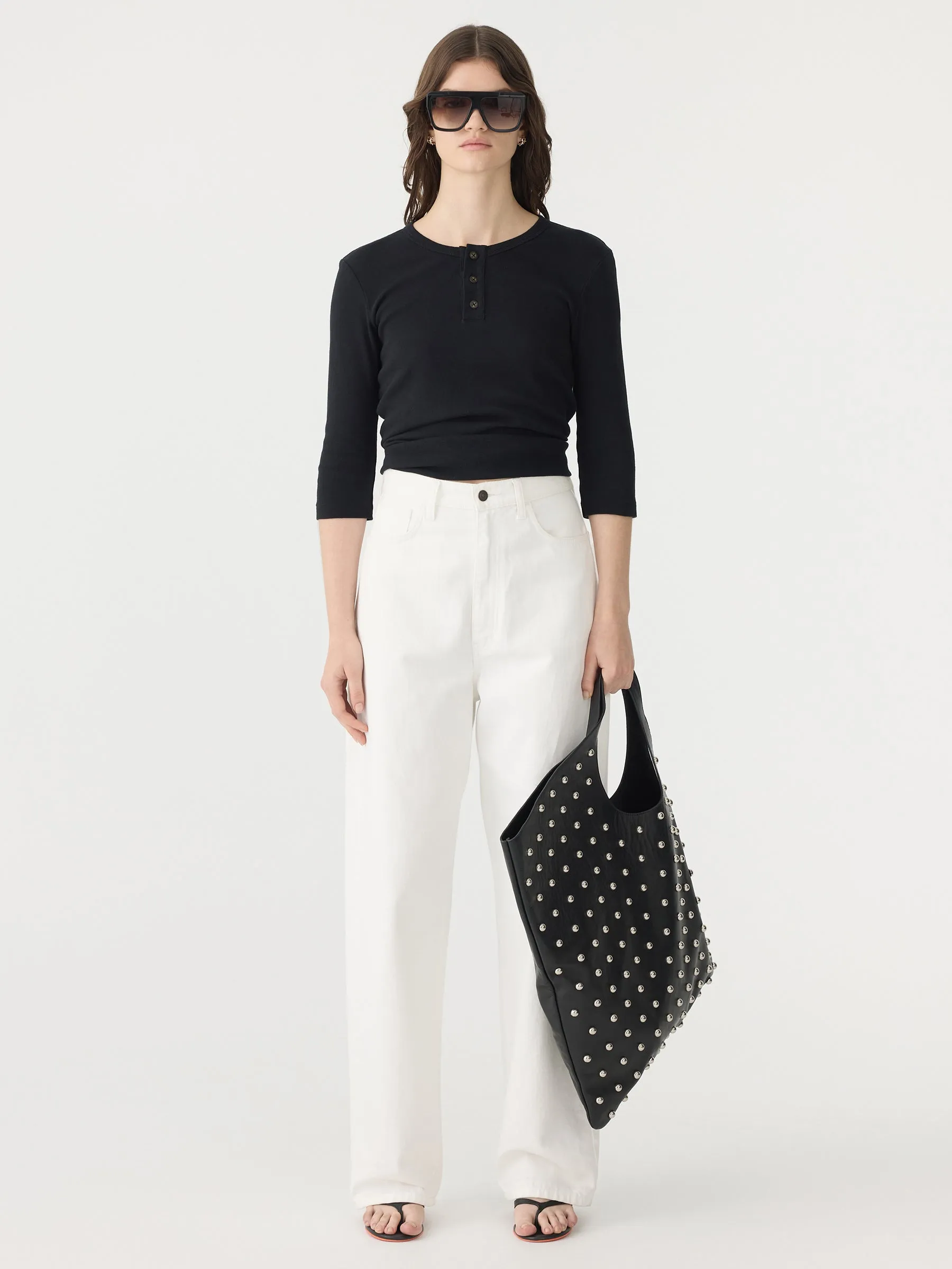 Rib Placket 3/4 Sleeve T-Shirt sold by Bassike