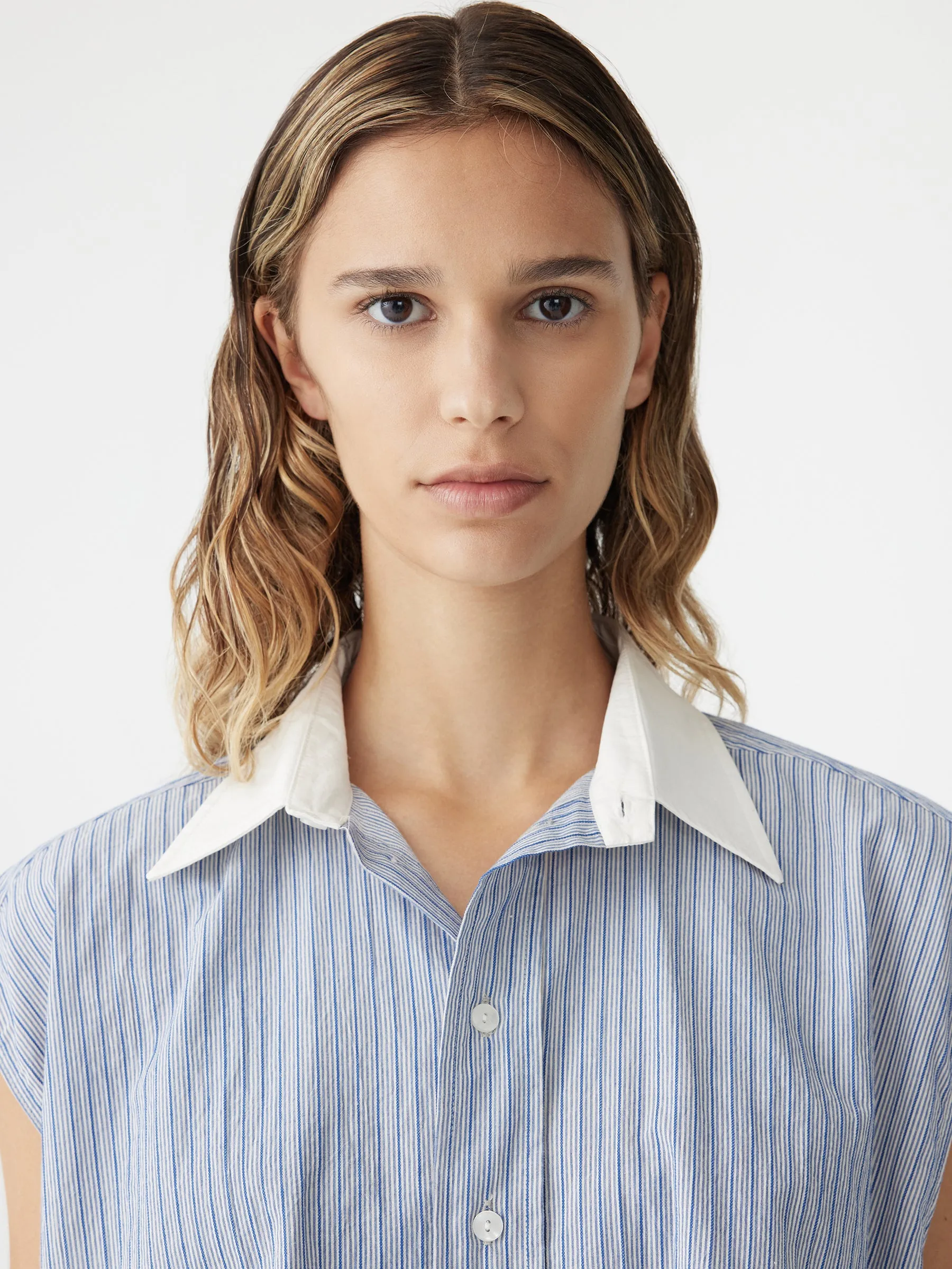Dobby Stripe Sleeveless Shirt sold by Bassike product image thumbnail 3