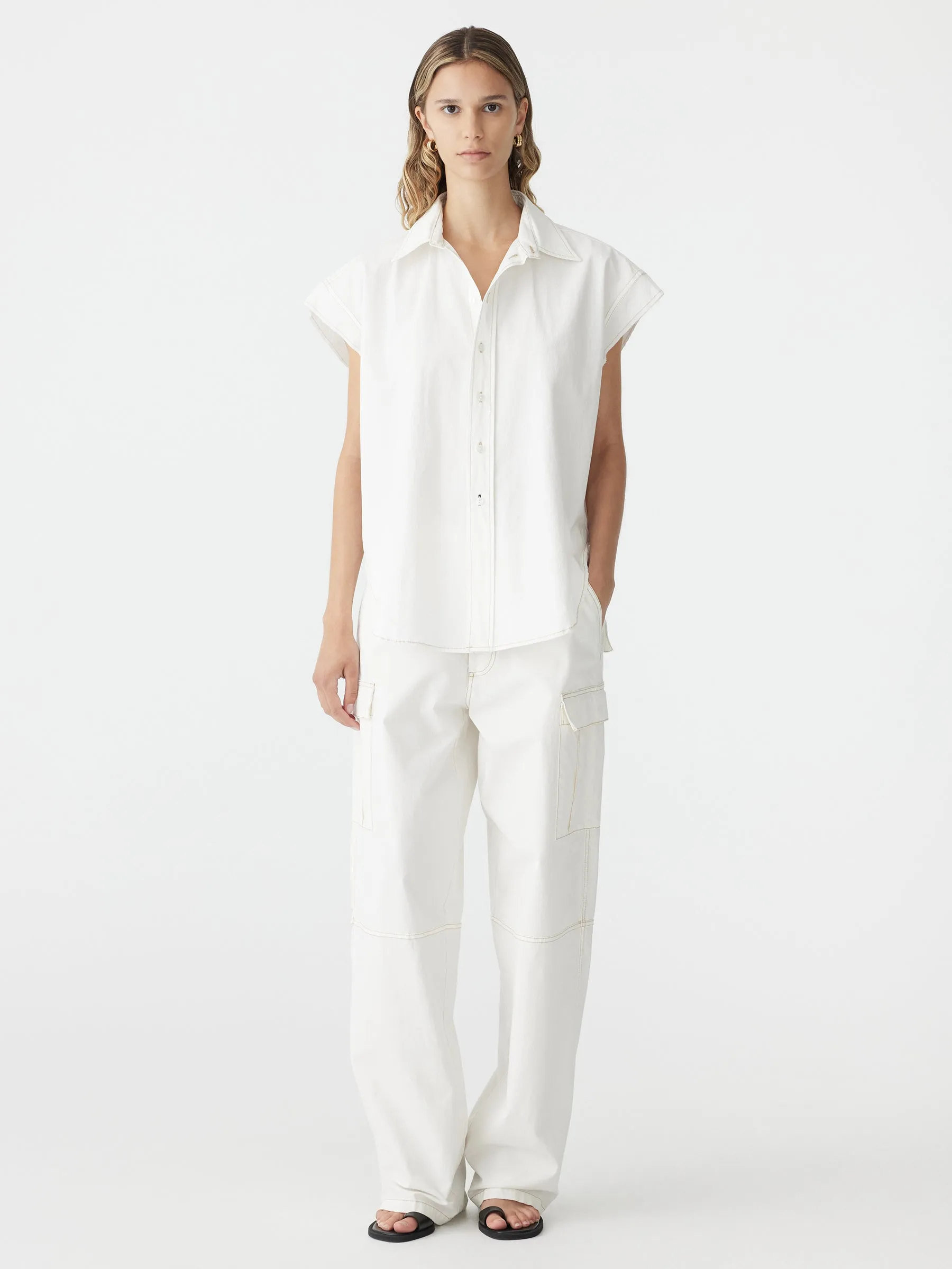 Crushed Cotton Scoop Hem Shirt sold by Bassike