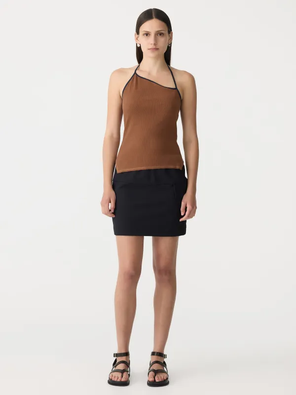 Tie Back Halter Neck Rib Tank sold by Bassike