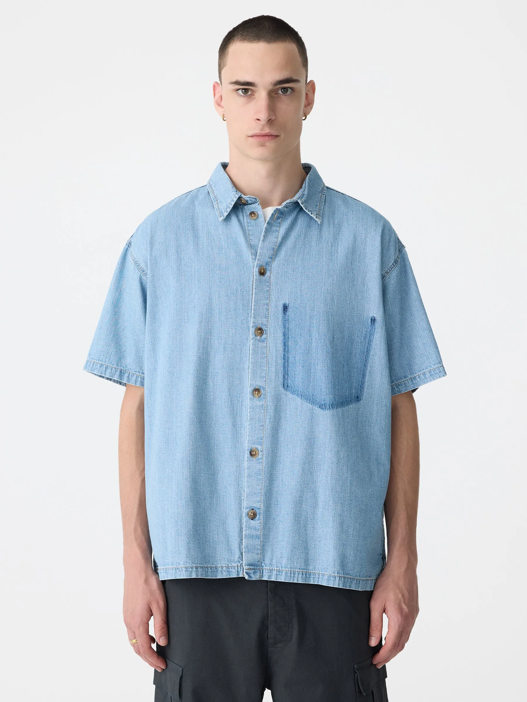 Organic Denim Boxy Short Sleeve Shirt sold by Bassike product image thumbnail 2