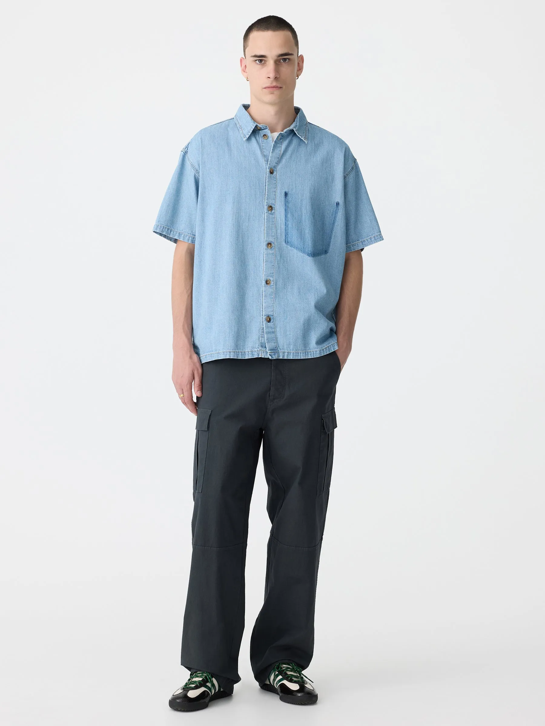 Organic Denim Boxy Short Sleeve Shirt sold by Bassike