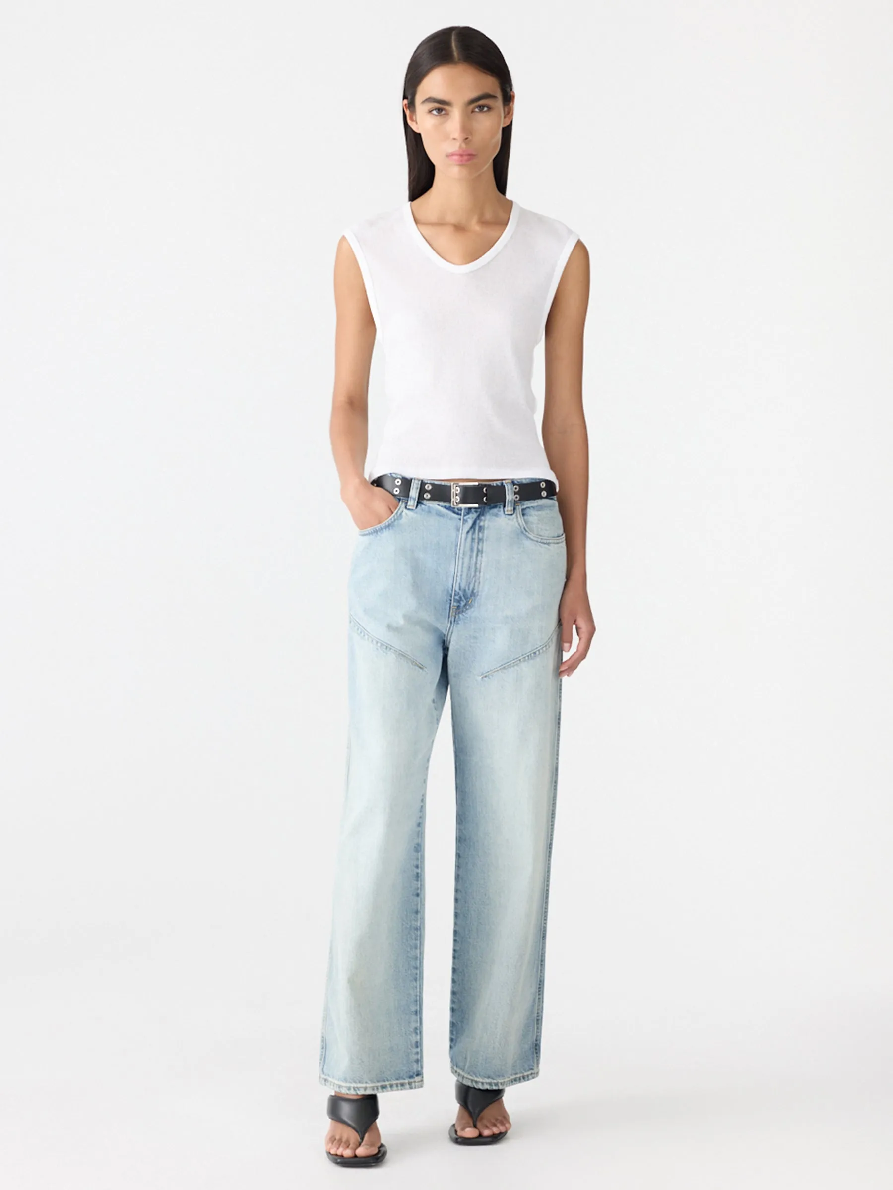 Sheer Rib V-Neck Muscle Tank sold by Bassike