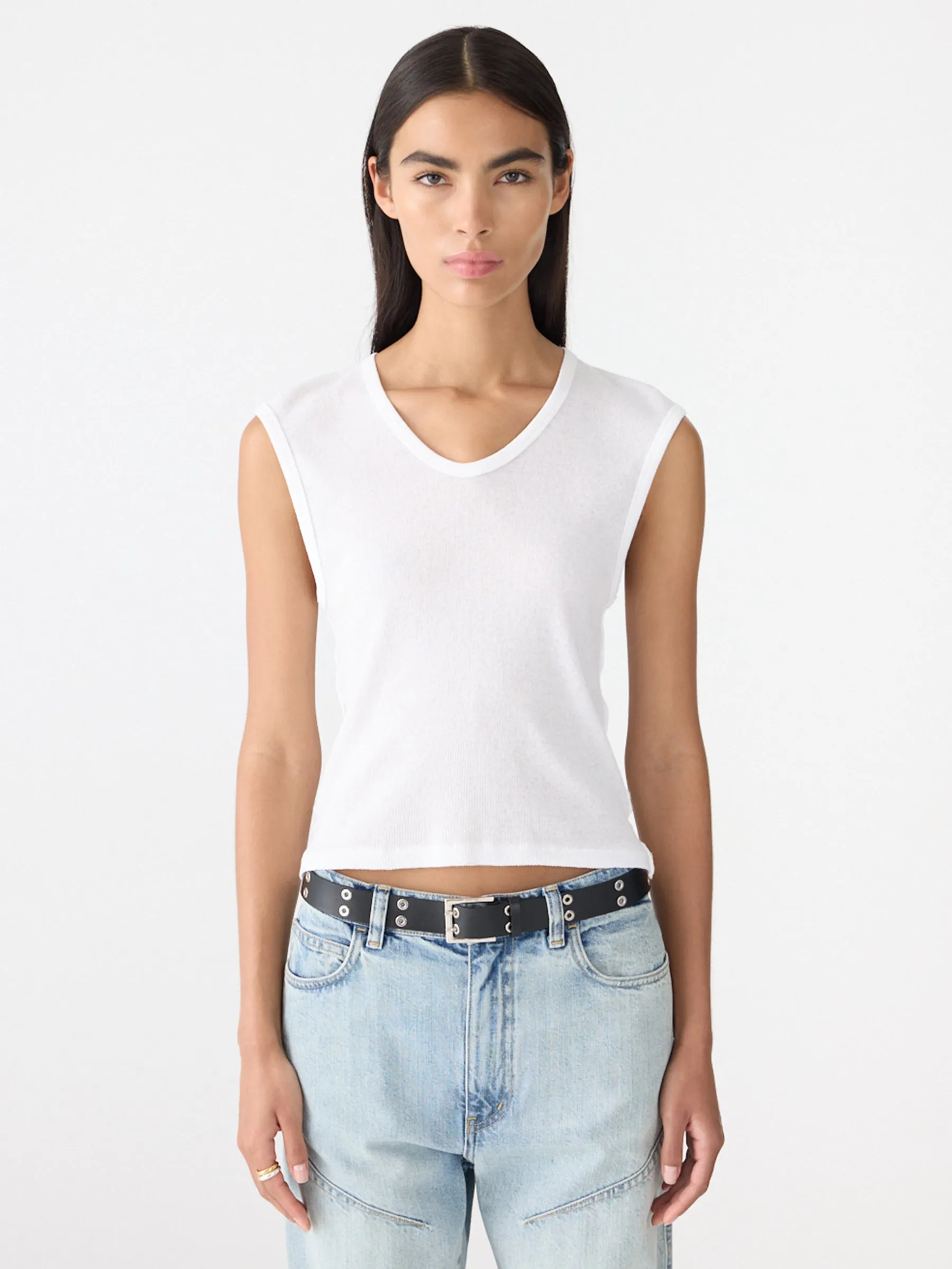 Sheer Rib V-Neck Muscle Tank sold by Bassike product image thumbnail 2