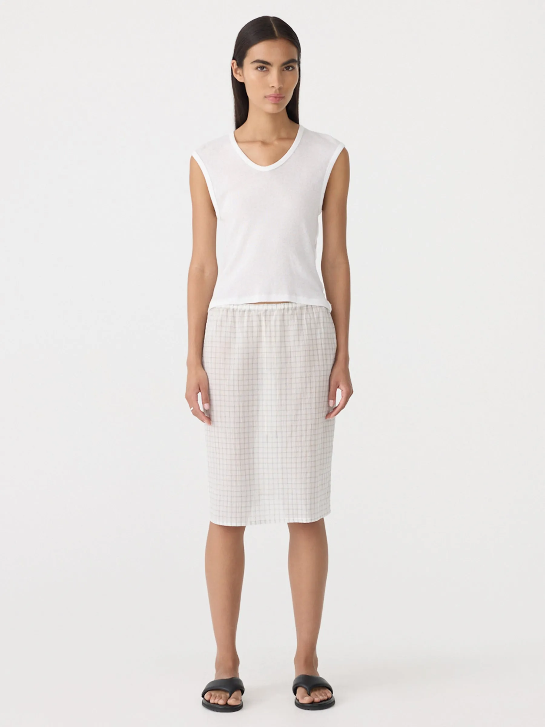 Fine Check Pull On Skirt sold by Bassike