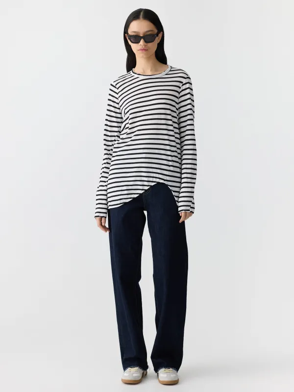 Stripe Scoop Hem Long Sleeve T-Shirt sold by Bassike