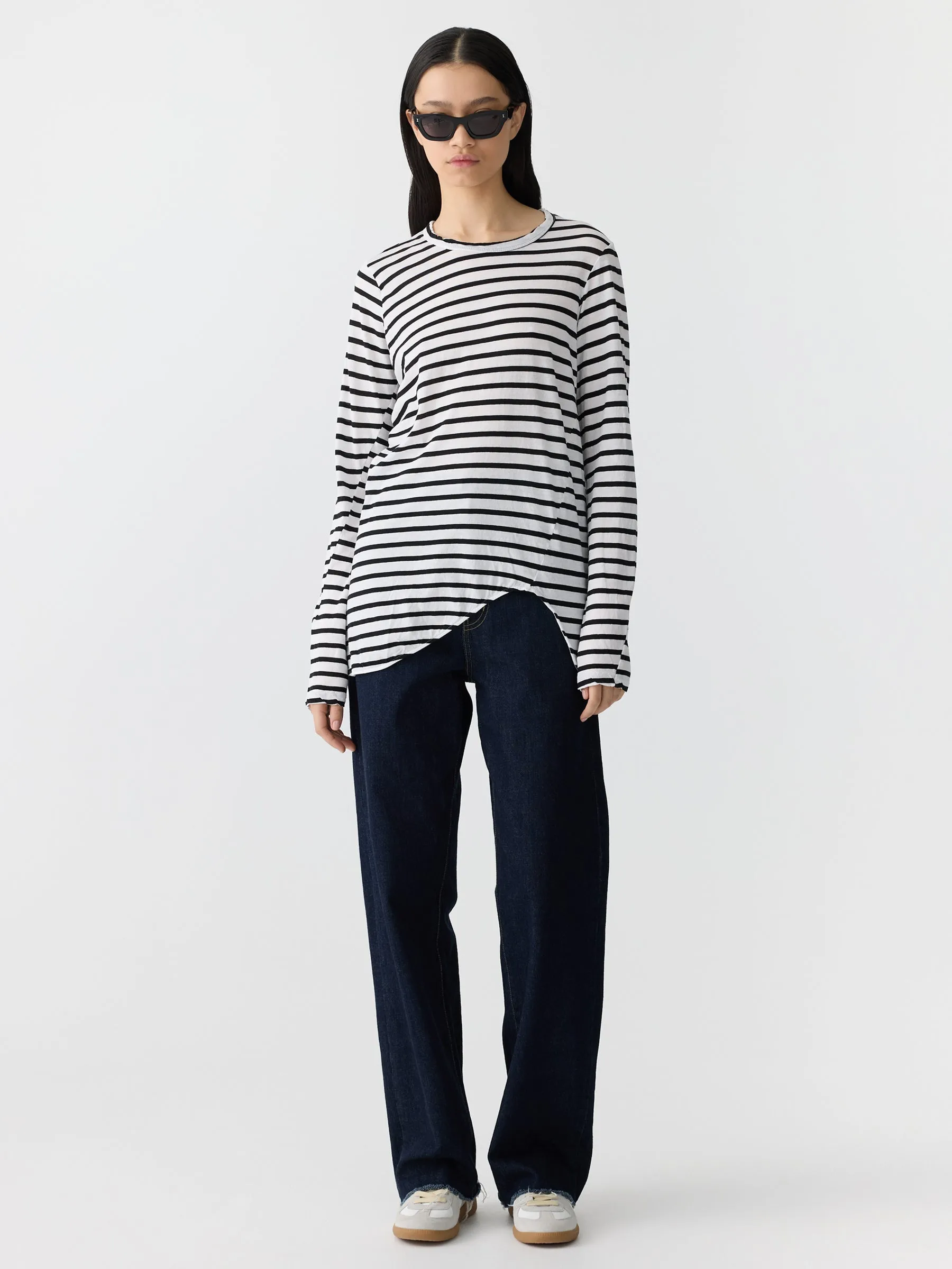 Stripe Scoop Hem Long Sleeve T-Shirt sold by Bassike
