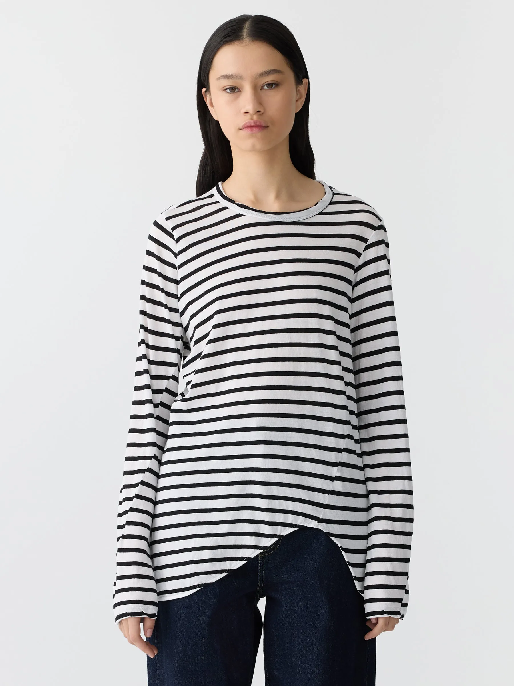 Stripe Scoop Hem Long Sleeve T-Shirt sold by Bassike product image thumbnail 2